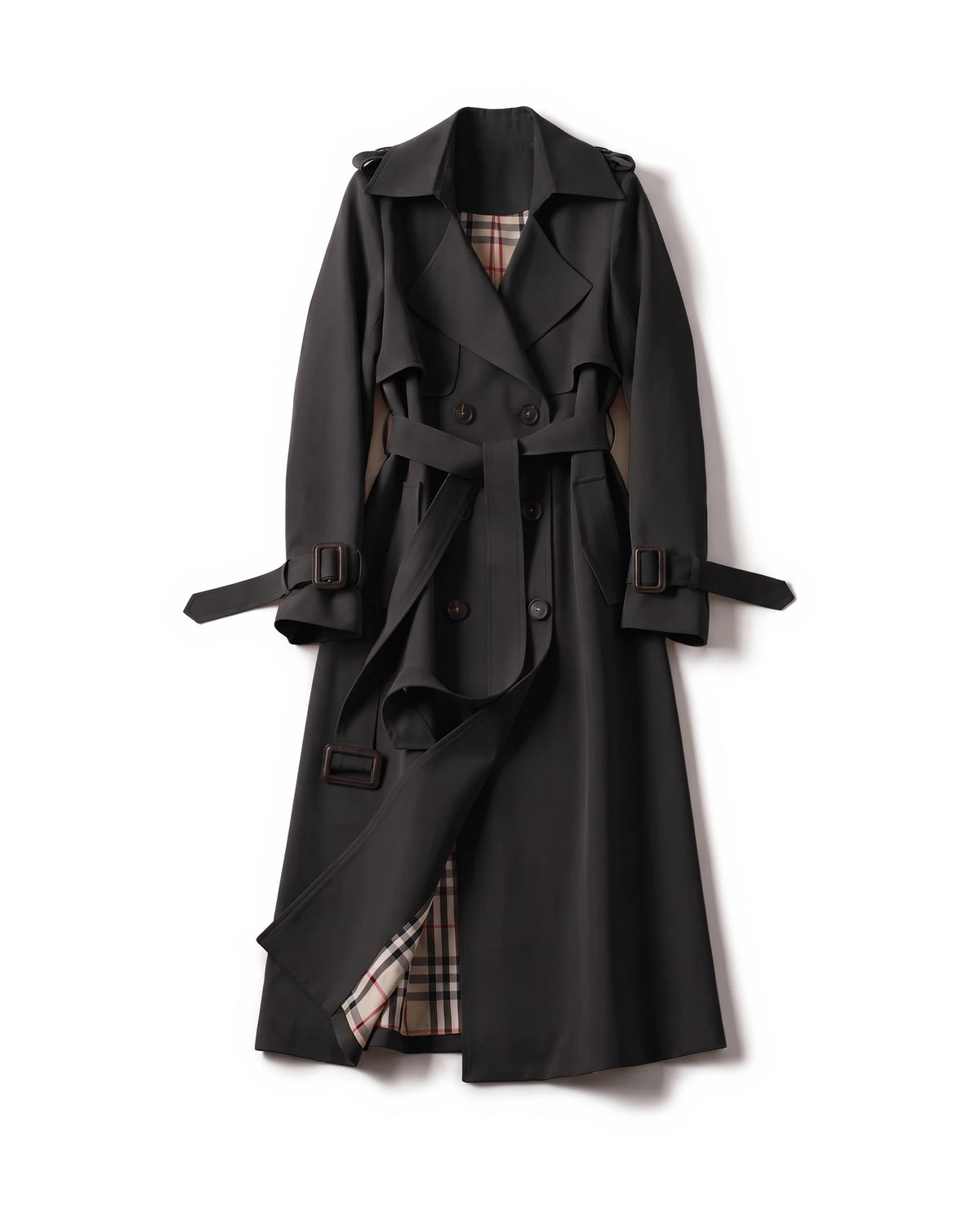 Women's Double-Breasted Belted Trench Coat - Francesca - Black