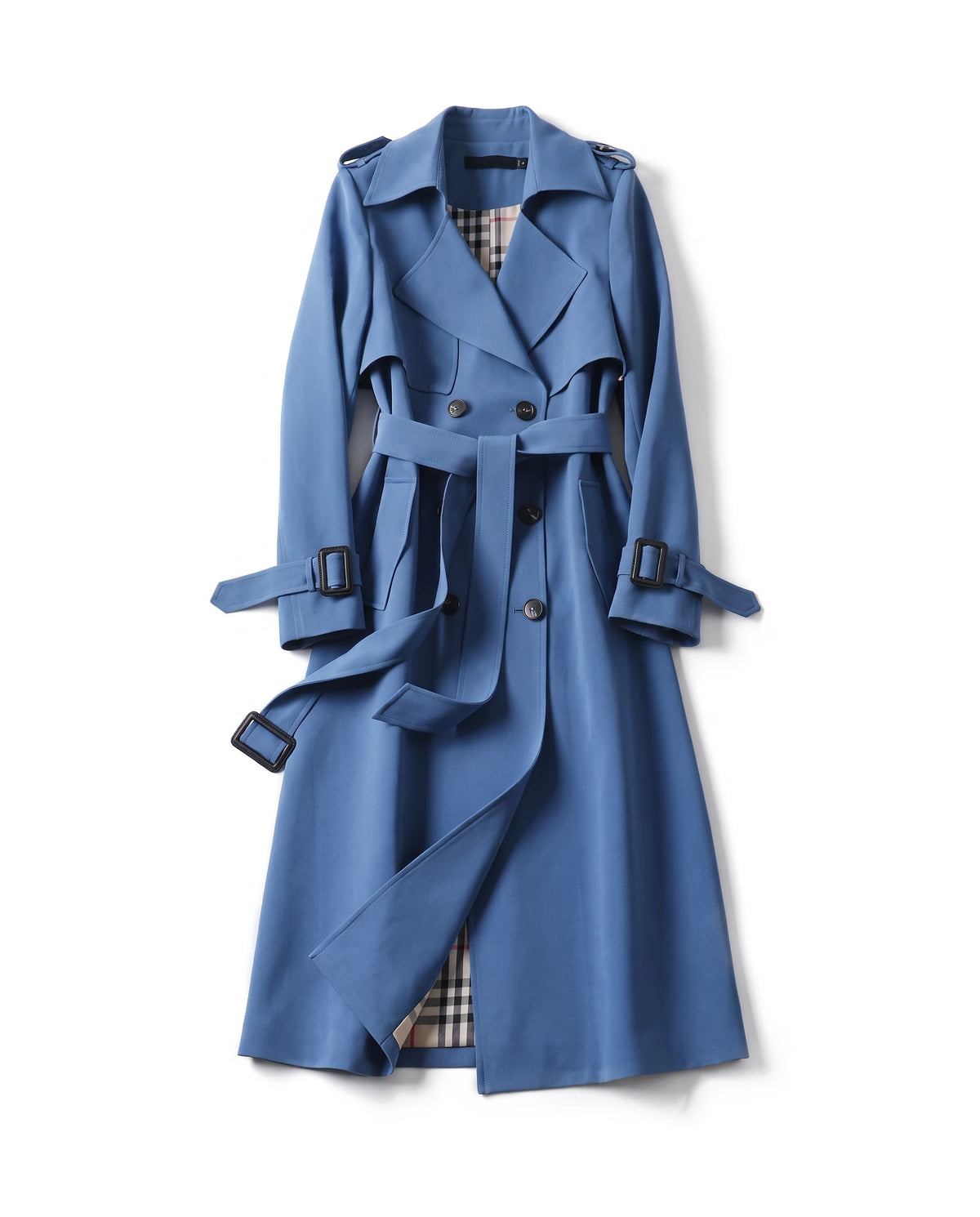 Women's Double-Breasted Belted Trench Coat - Francesca - Blue