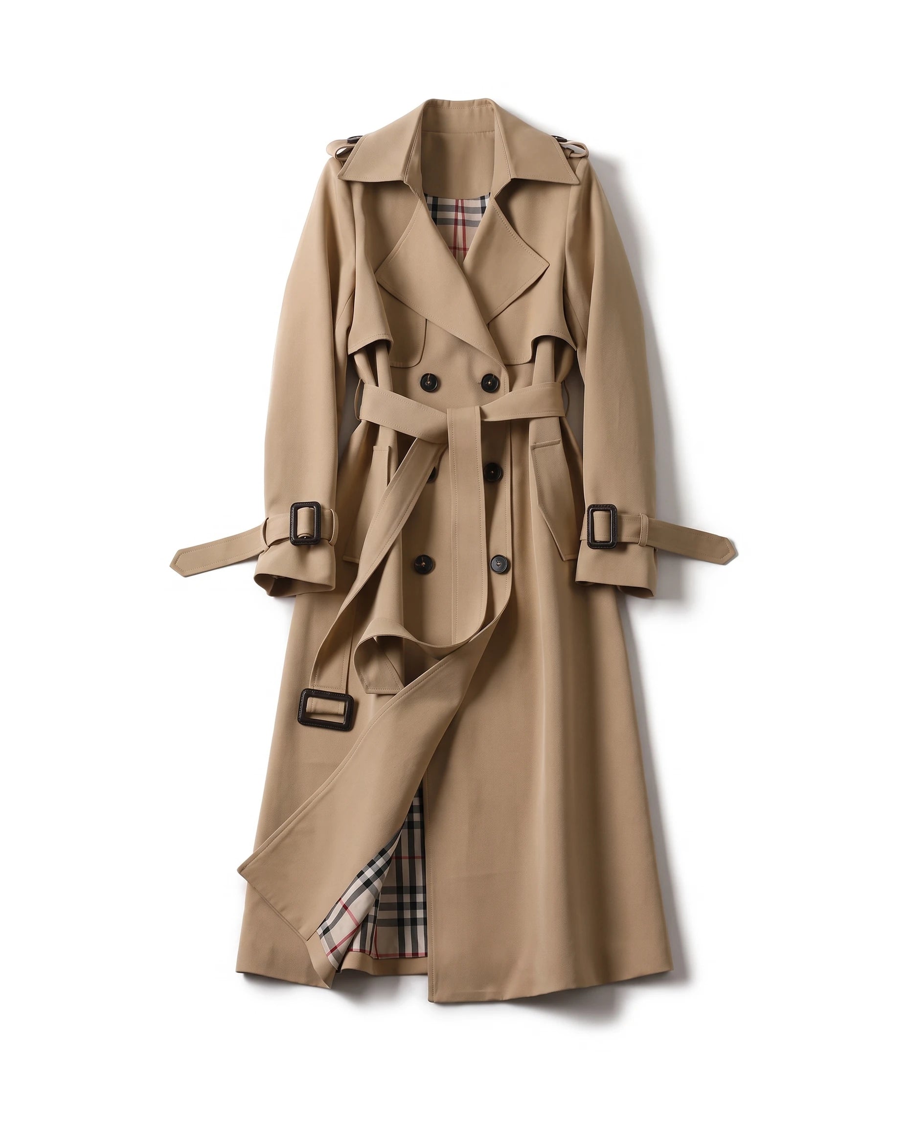 Women's Double-Breasted Belted Trench Coat - Francesca - Brown