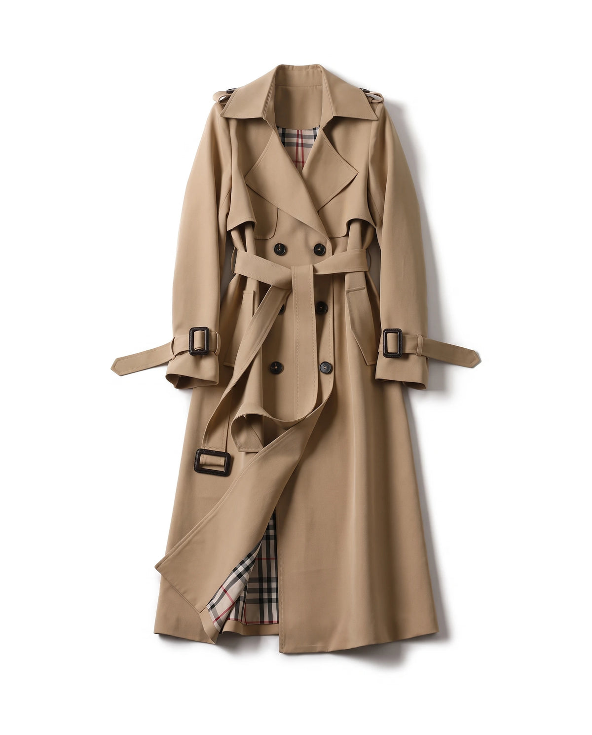 Women's Double-Breasted Belted Trench Coat - Francesca - Brown