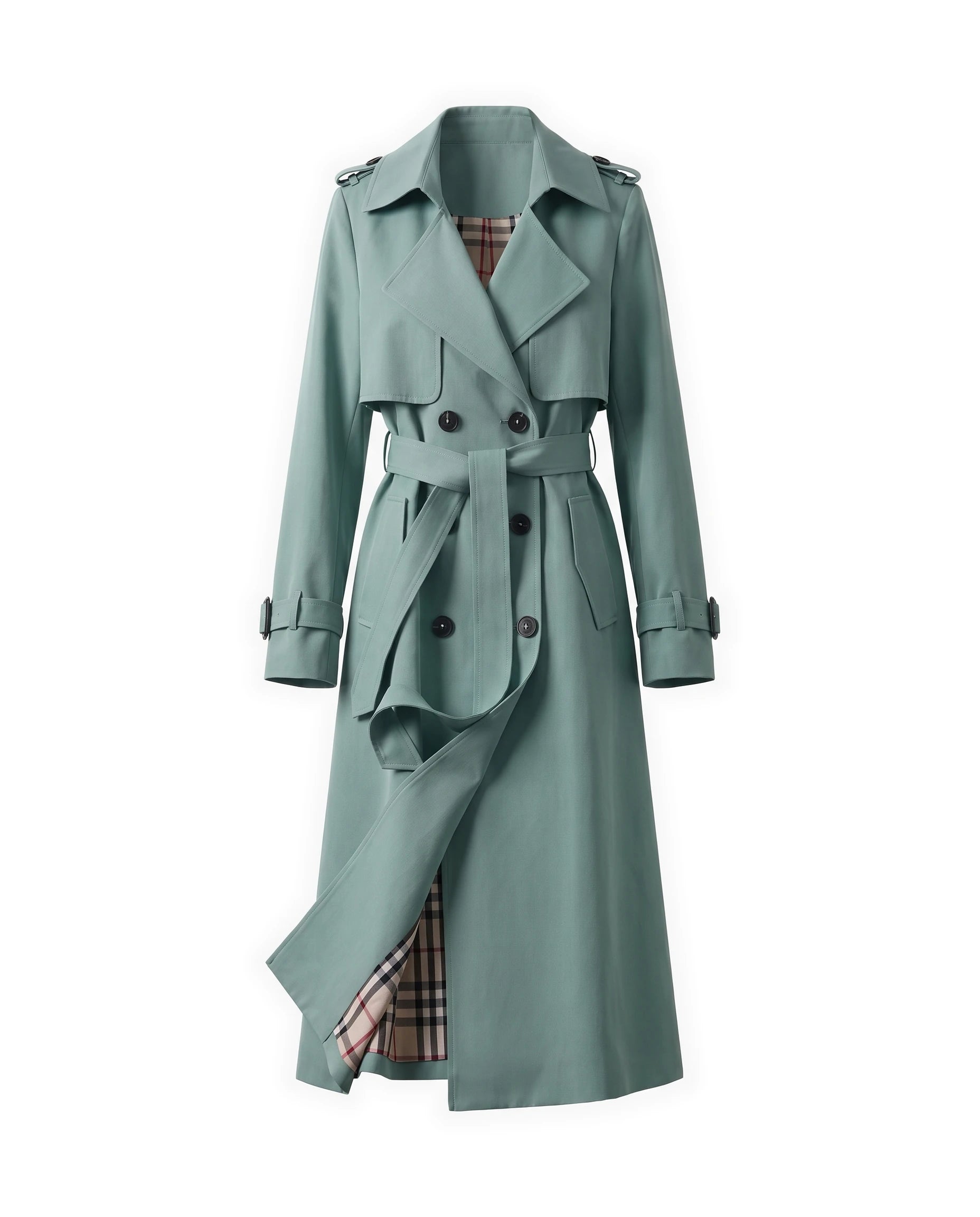 Women's Double-Breasted Belted Trench Coat - Francesca - Green