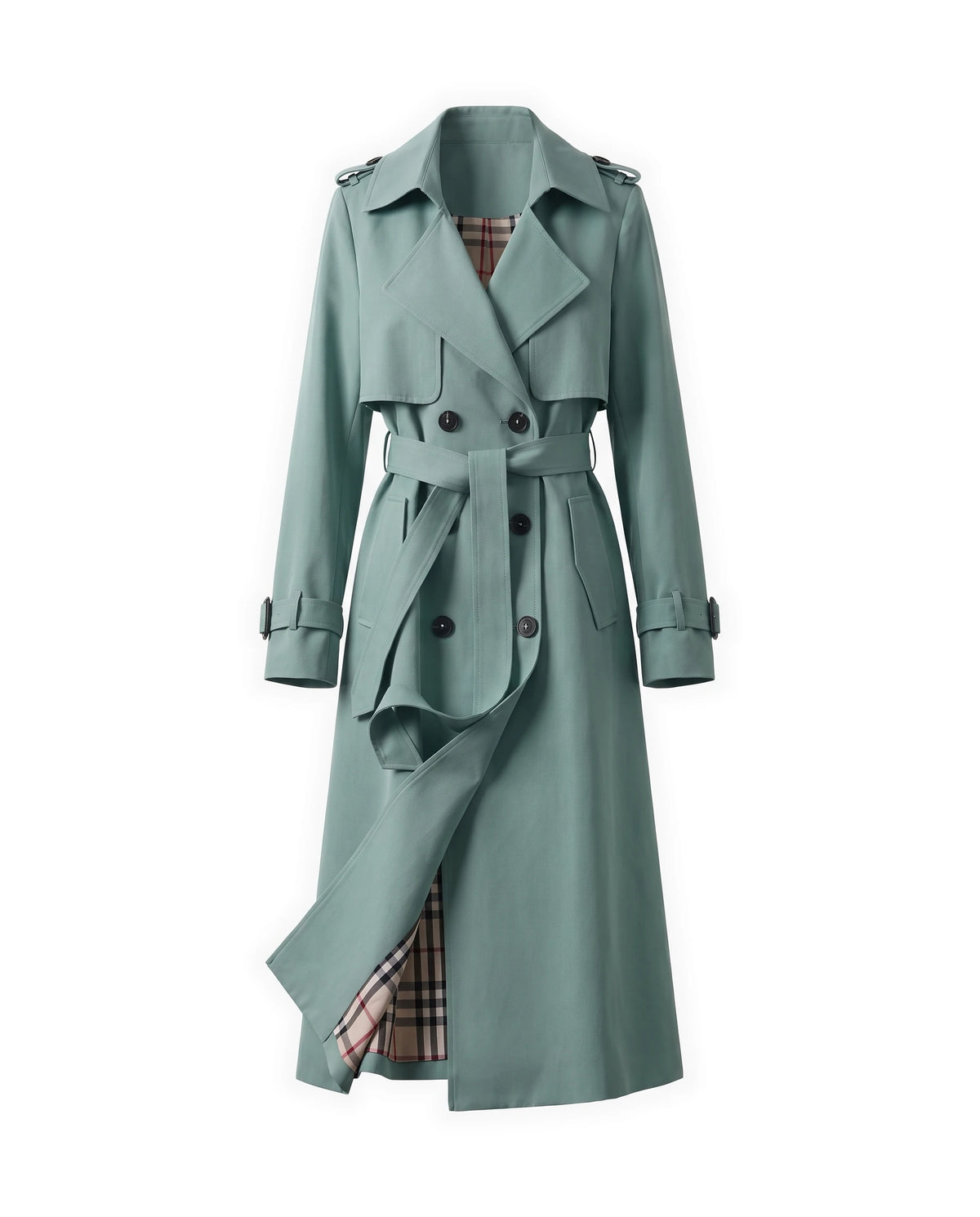 Women's Double-Breasted Belted Trench Coat - Francesca - Green