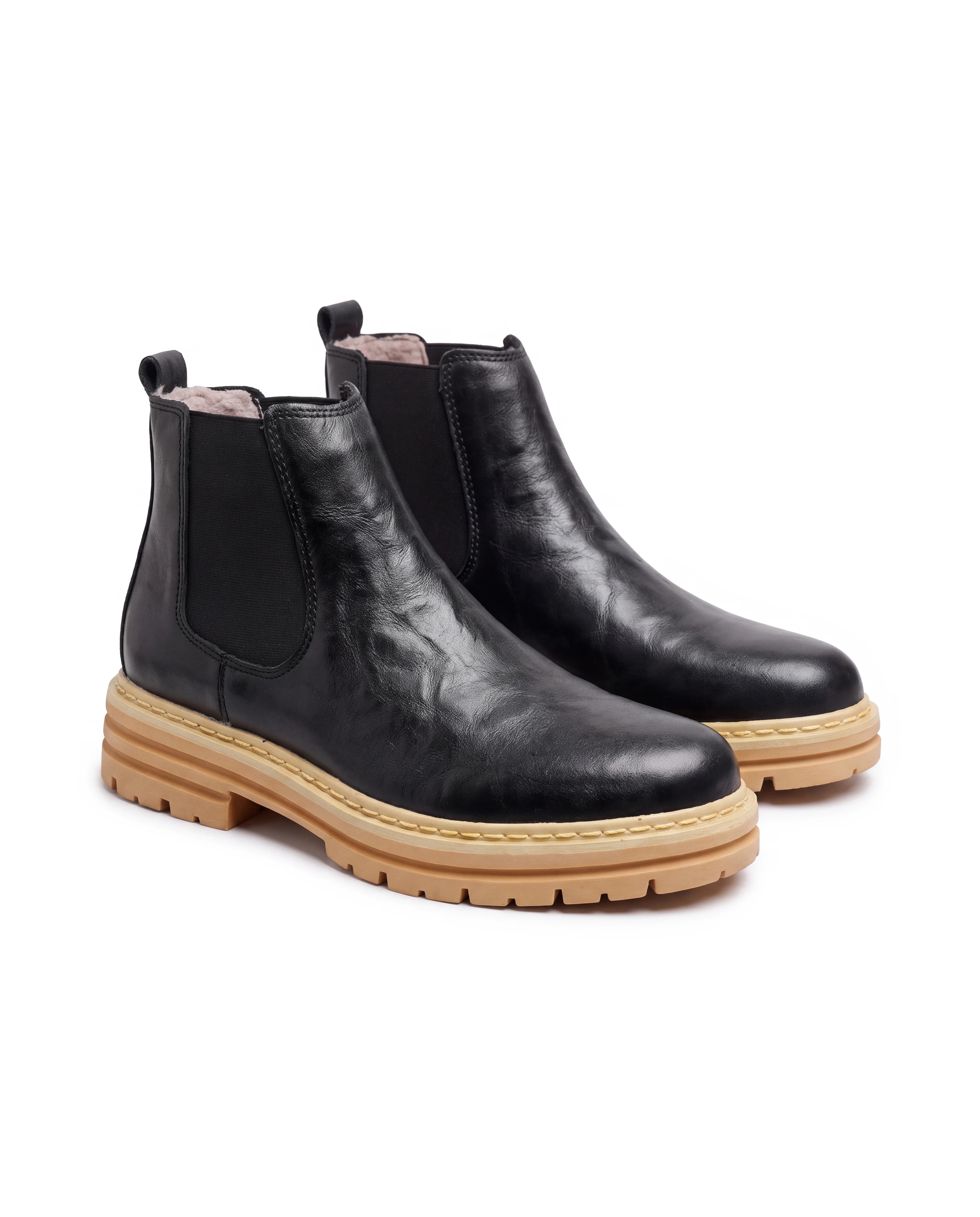 Men's Leather Lug-Sole Chelsea Boots - Guy - Black
