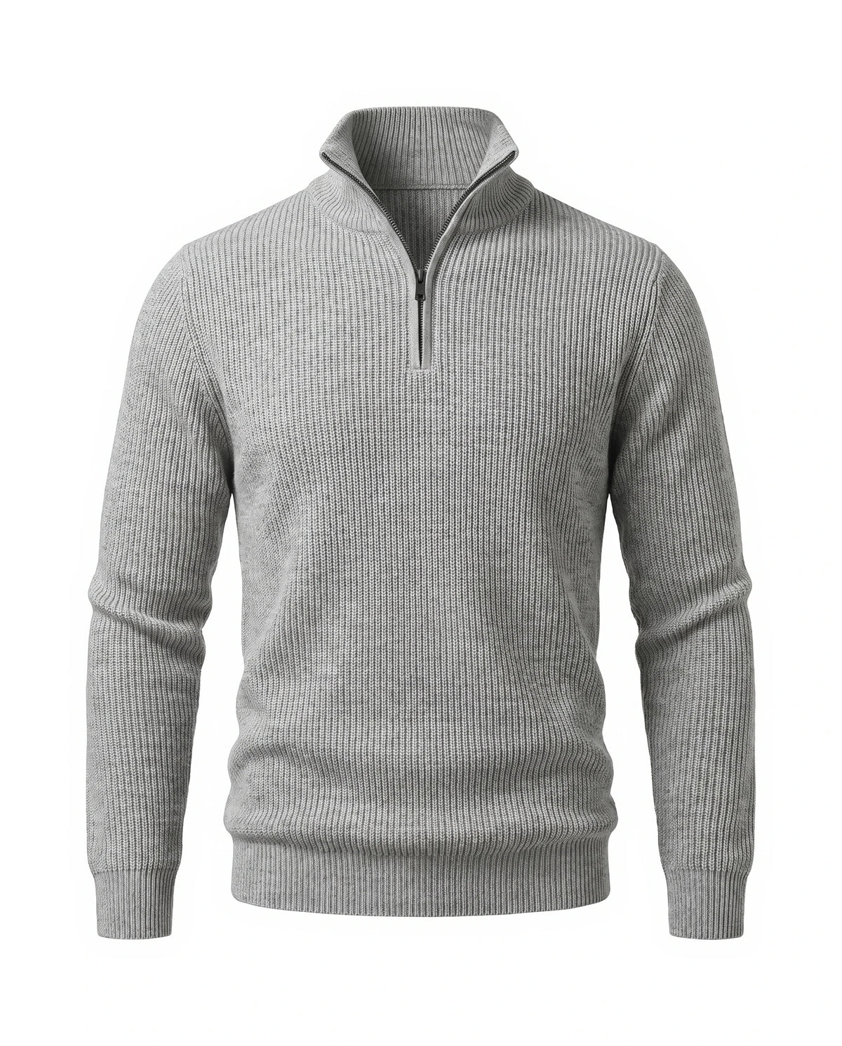 Men's Cotton-Blend Long-Sleeve Zip Polo Shirt - Horace - Light Gray