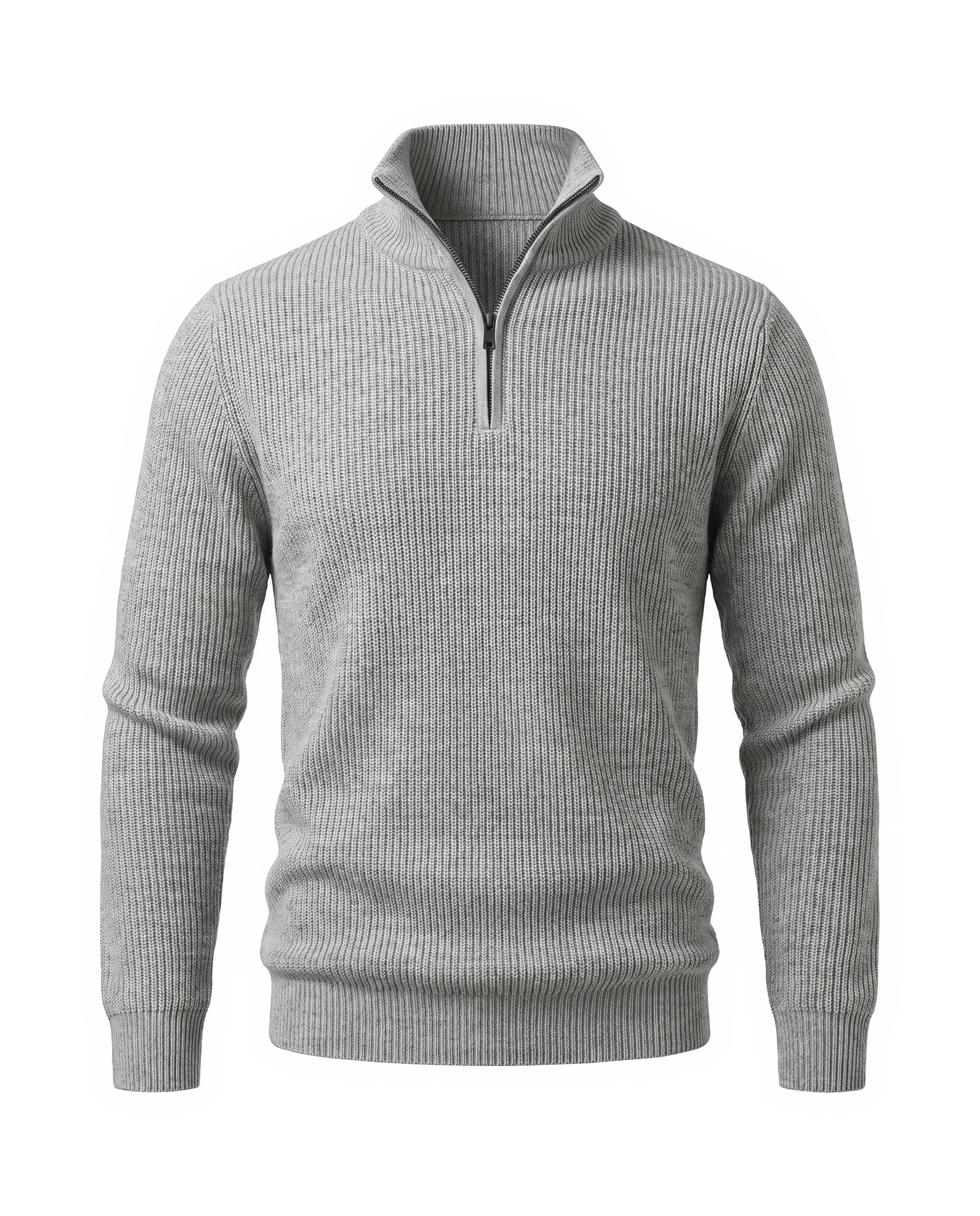 Men's Merino Wool Quarter-Zip Sweater - Horace - Light Gray