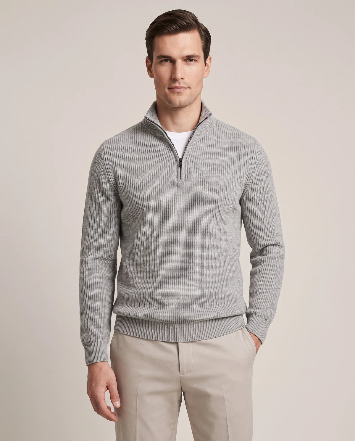 Men's Merino Wool Quarter-Zip Sweater - Horace - Model Front View
