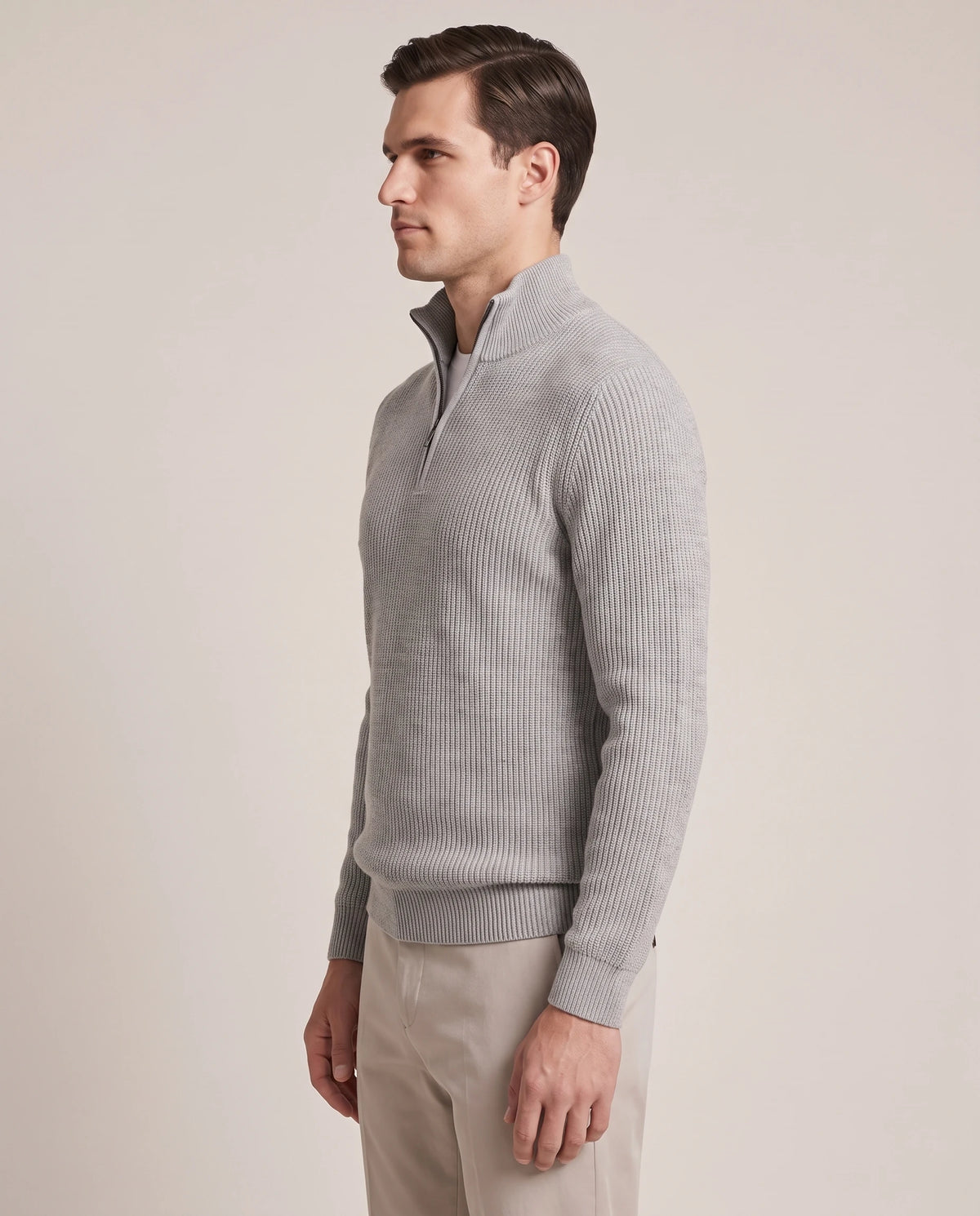 Men's Merino Wool Quarter-Zip Sweater - Horace - Model Side View