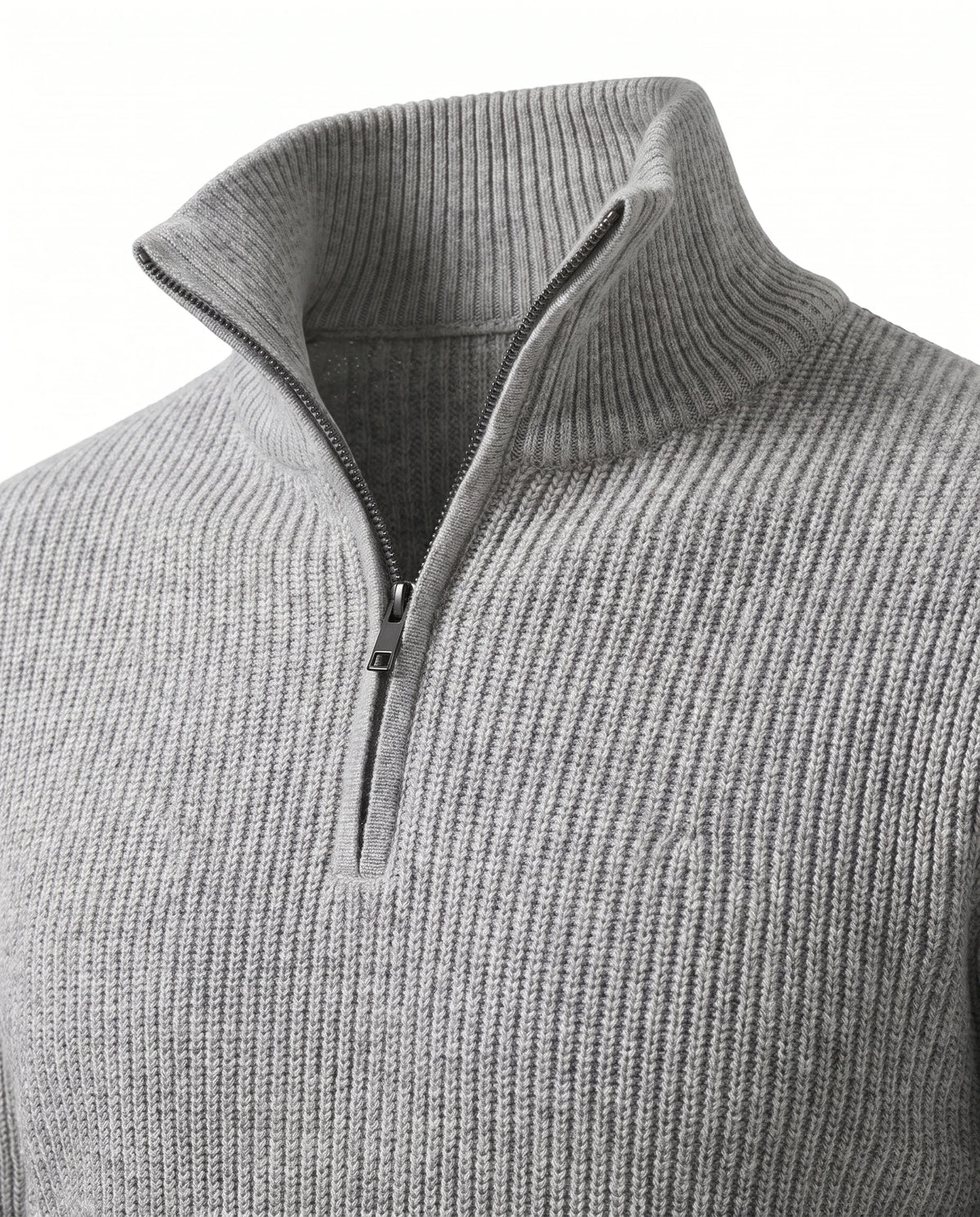 Men's Merino Wool Quarter-Zip Sweater - Horace - Detail Zip Collar