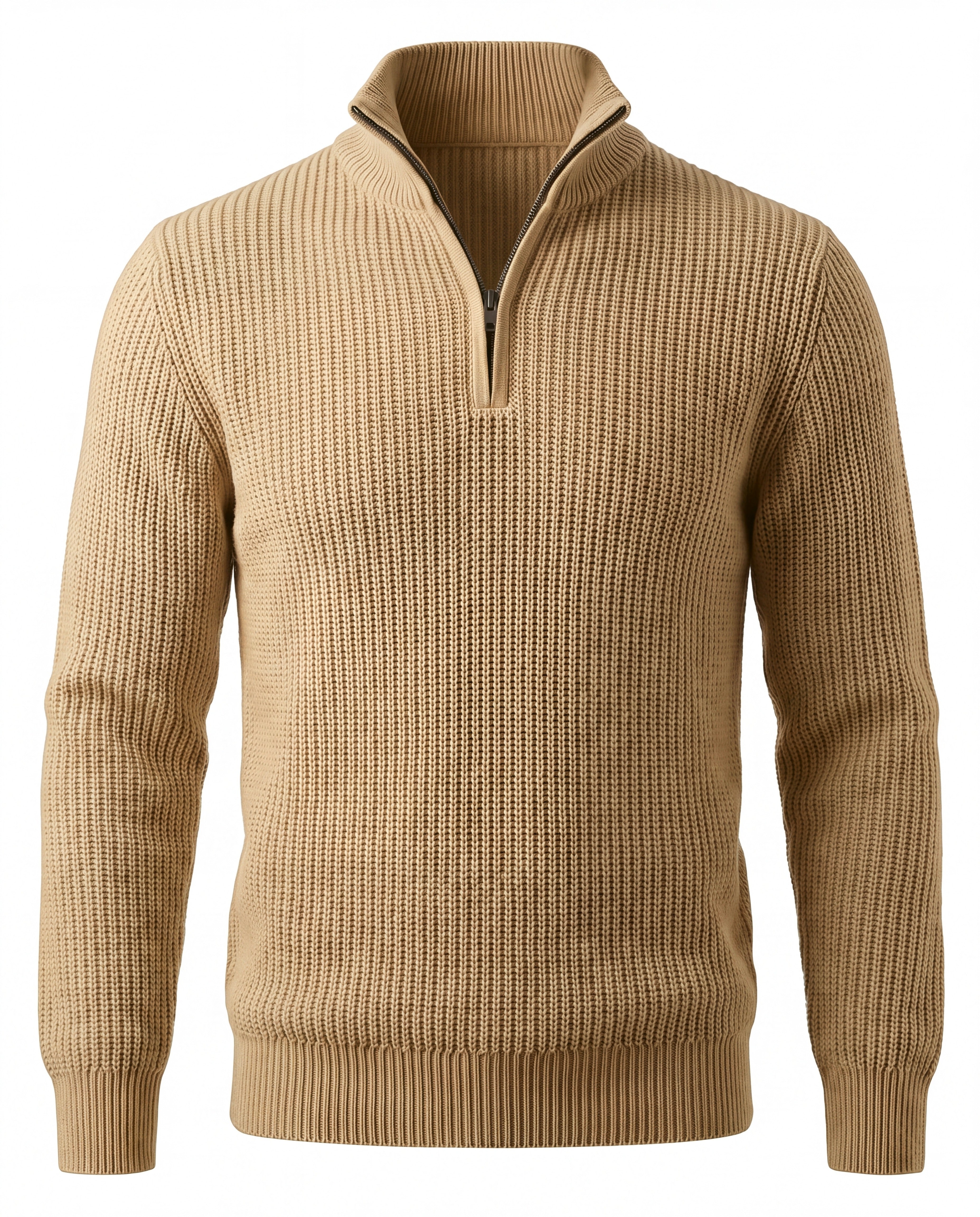 Men's Merino Wool Quarter-Zip Sweater - Horace - Beige