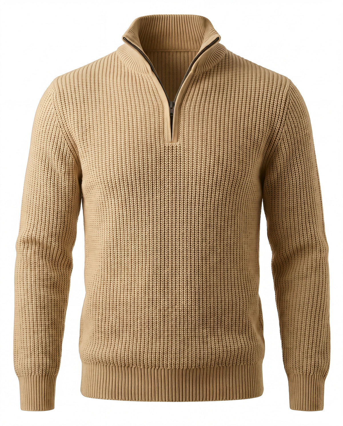 Men's Merino Wool Quarter-Zip Sweater - Horace - Beige