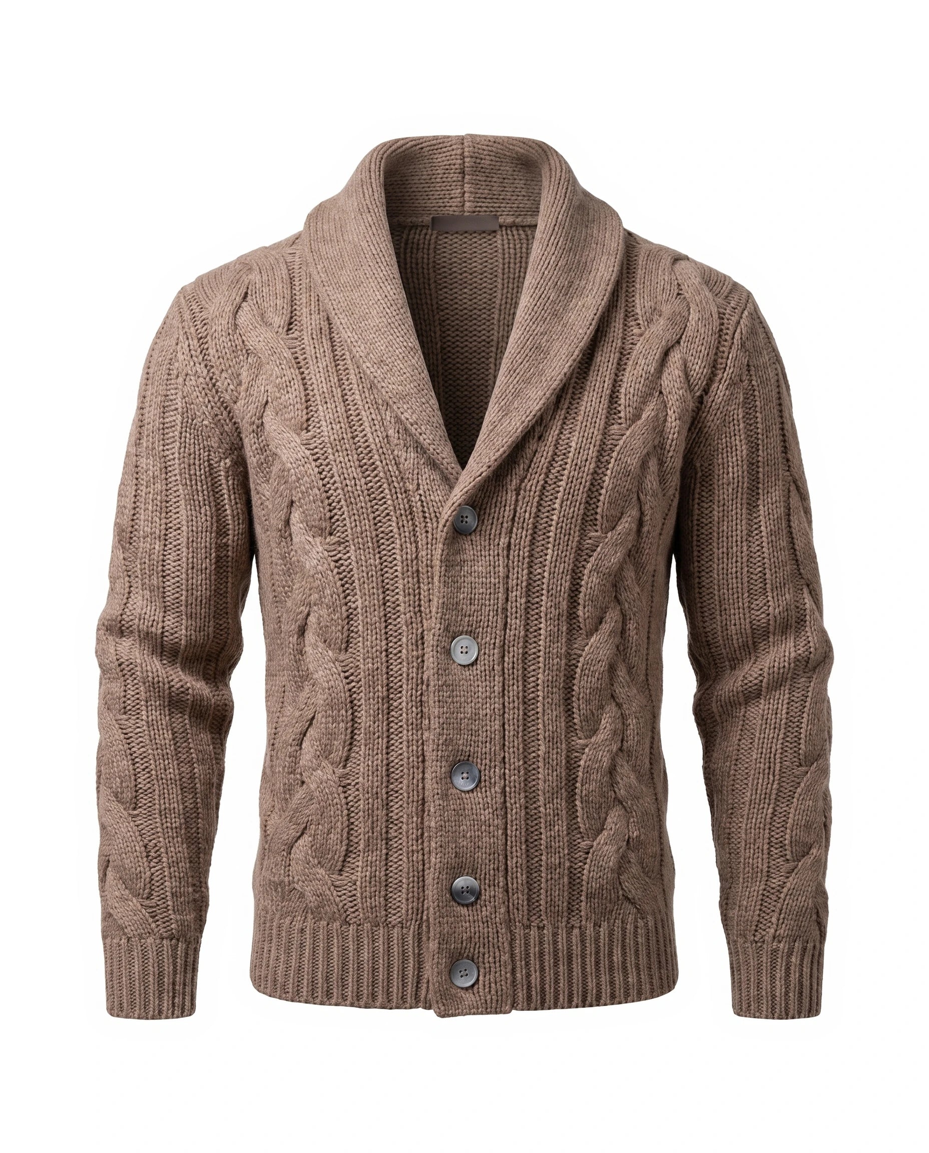 Men's Merino Wool Shawl Collar Cardigan - Jamal - Camel
