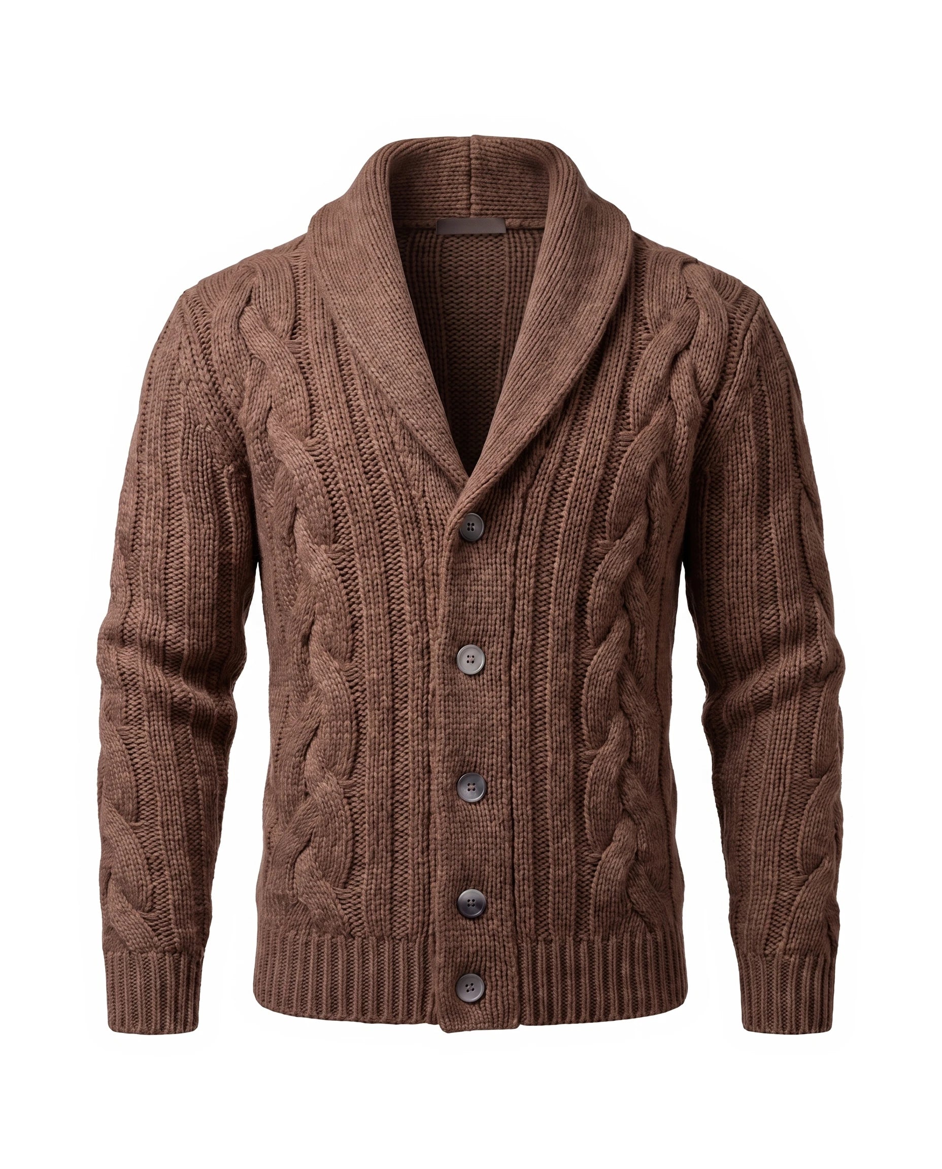 Men's Merino Wool Shawl Collar Cardigan - Jamal - Brown