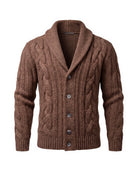 Men's Merino Wool Shawl Collar Cardigan - Jamal - Brown