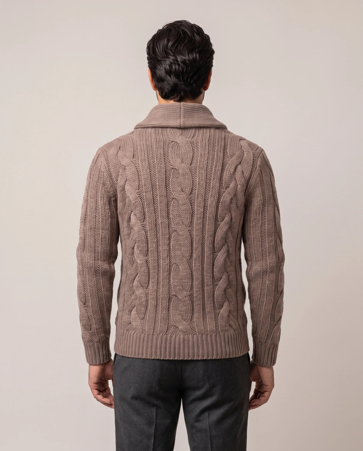Men's Merino Wool Shawl Collar Cardigan - Jamal - Model Back View