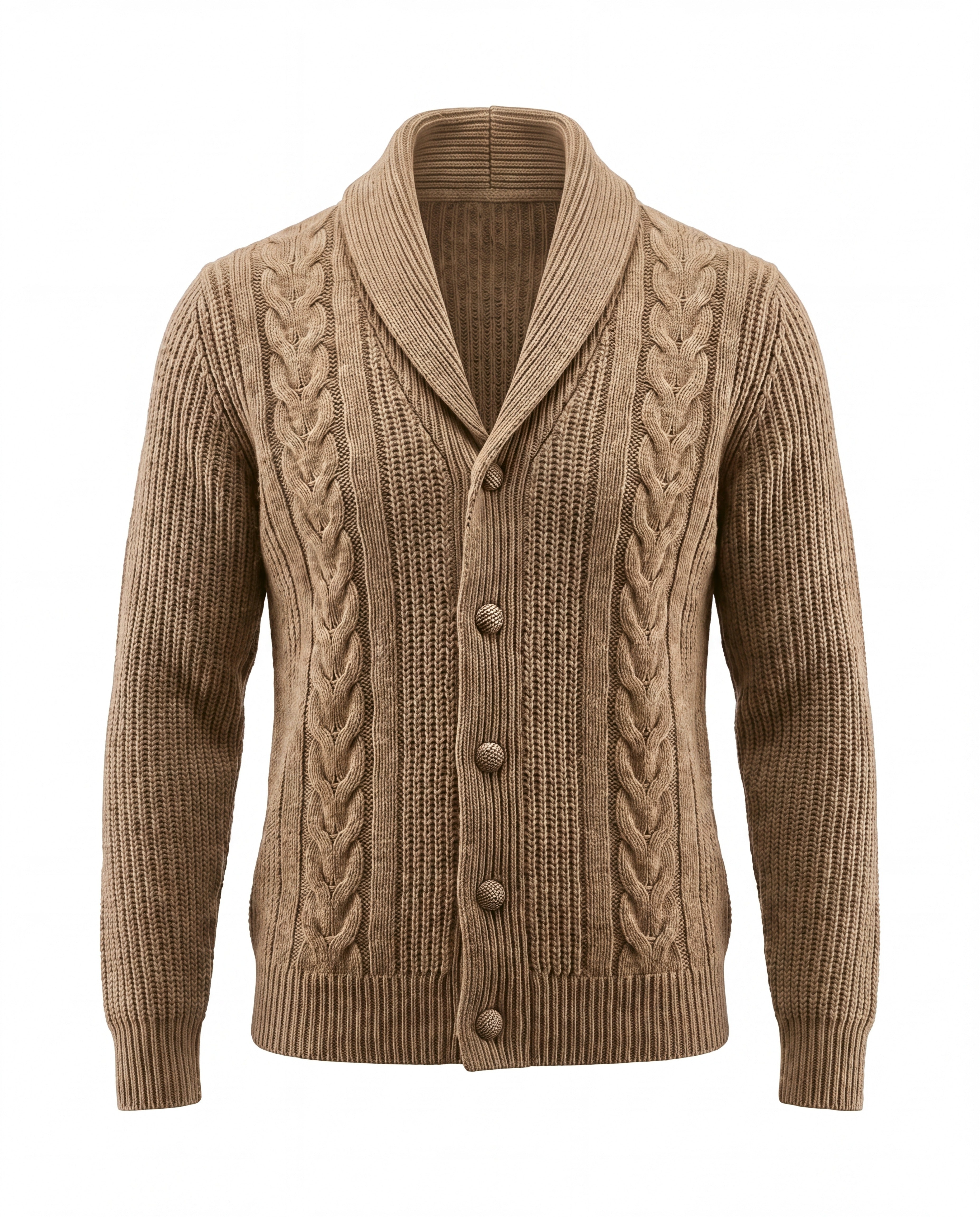 Men's Merino Wool Shawl Collar Cardigan - Jamal - Beige