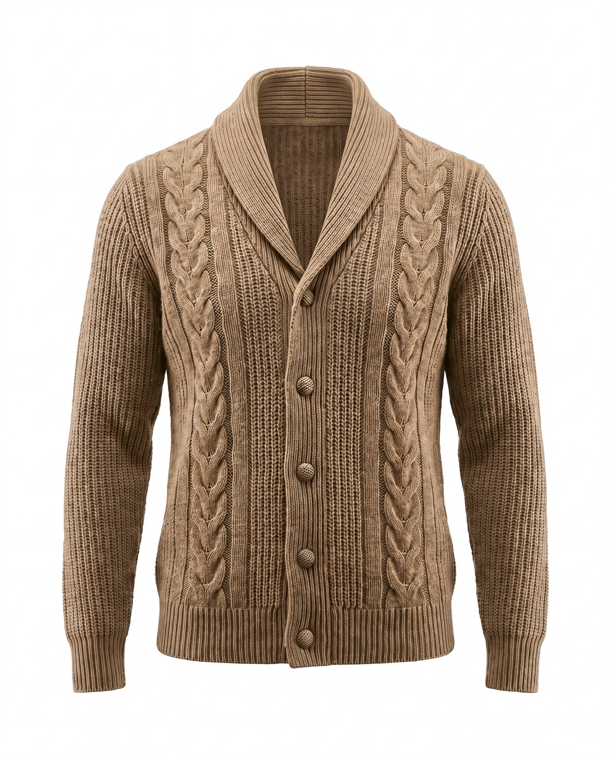 Men's Merino Wool Shawl Collar Cardigan - Jamal - Beige