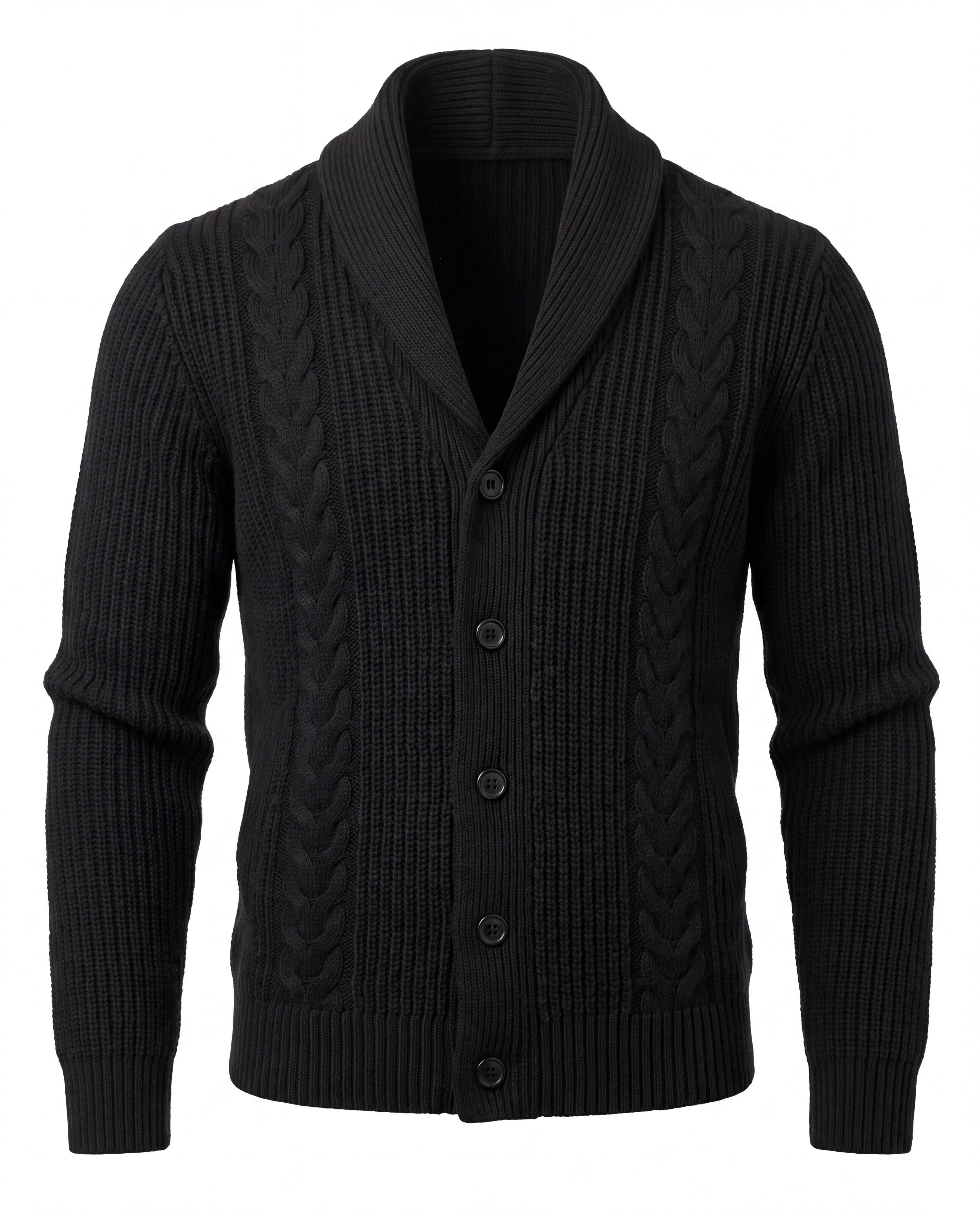 Men's Merino Wool Shawl Collar Cardigan - Jamal - Black