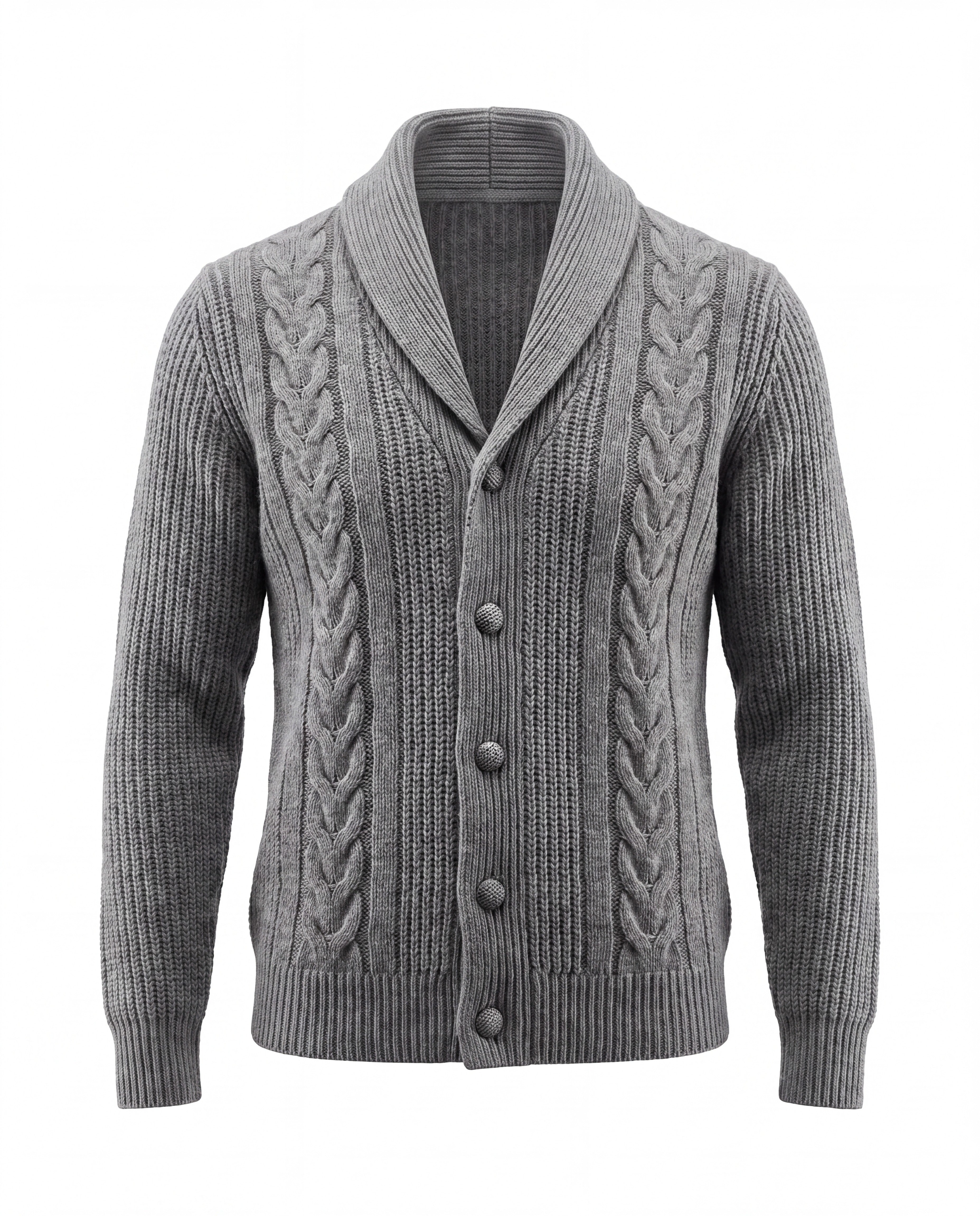 Men's Merino Wool Shawl Collar Cardigan - Jamal - Gray