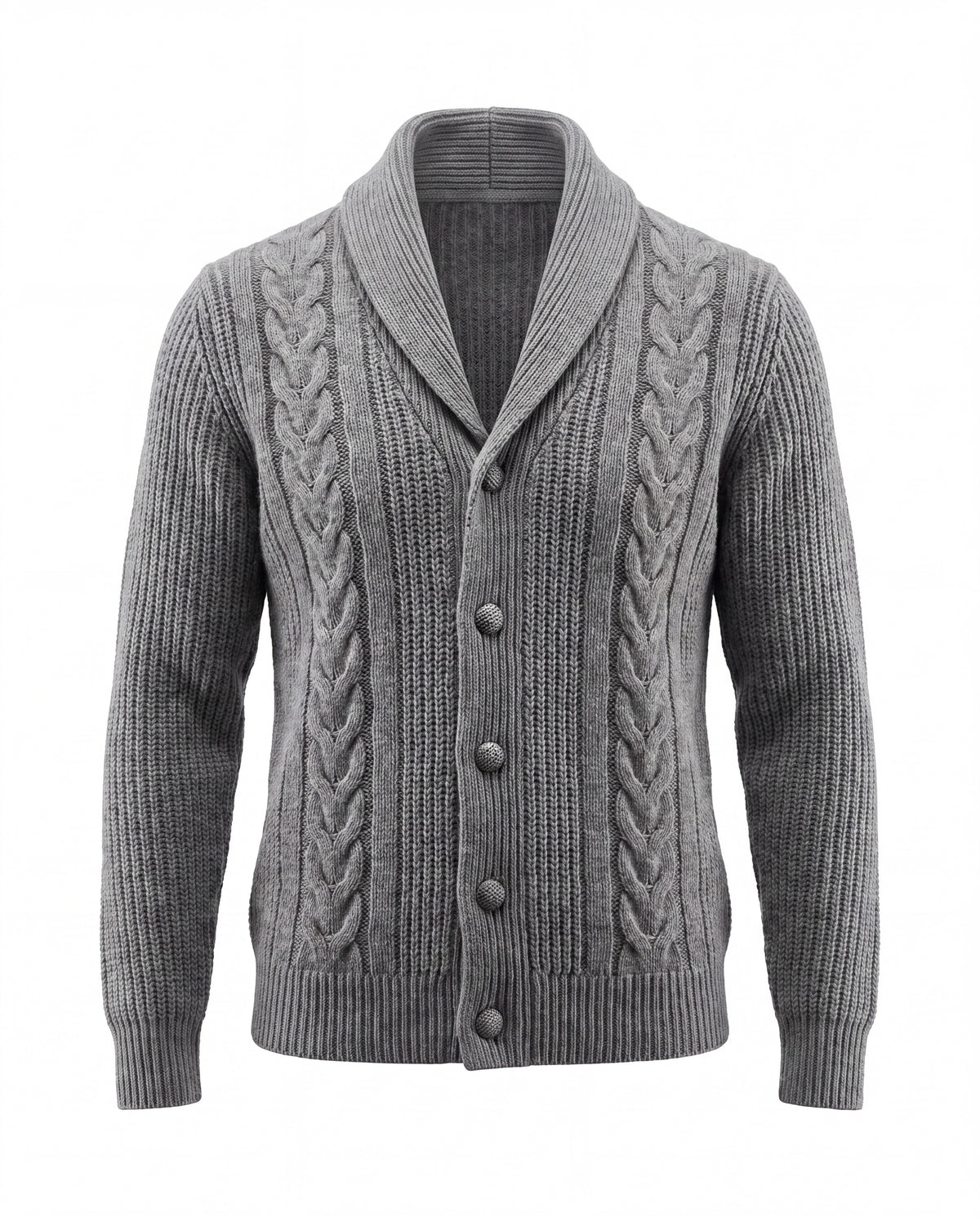 Men's Merino Wool Shawl Collar Cardigan - Jamal - Gray