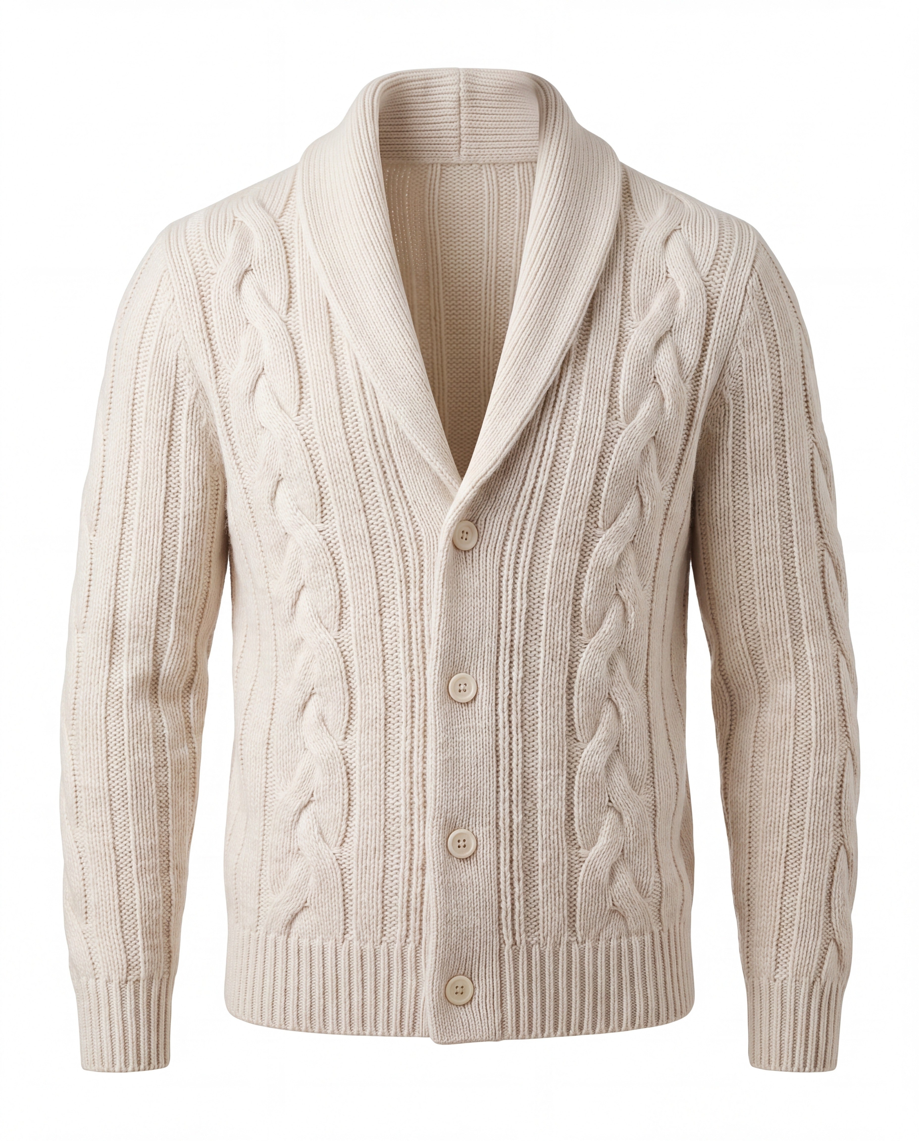 Men's Merino Wool Shawl Collar Cardigan - Jamal - White