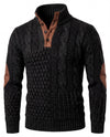 Men's Cable Knit Elbow Patch Sweater - Jeremy - Black