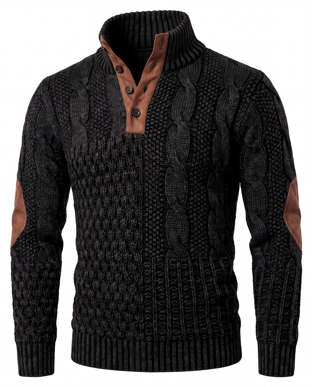 Men's Cable Knit Elbow Patch Sweater - Jeremy - Black