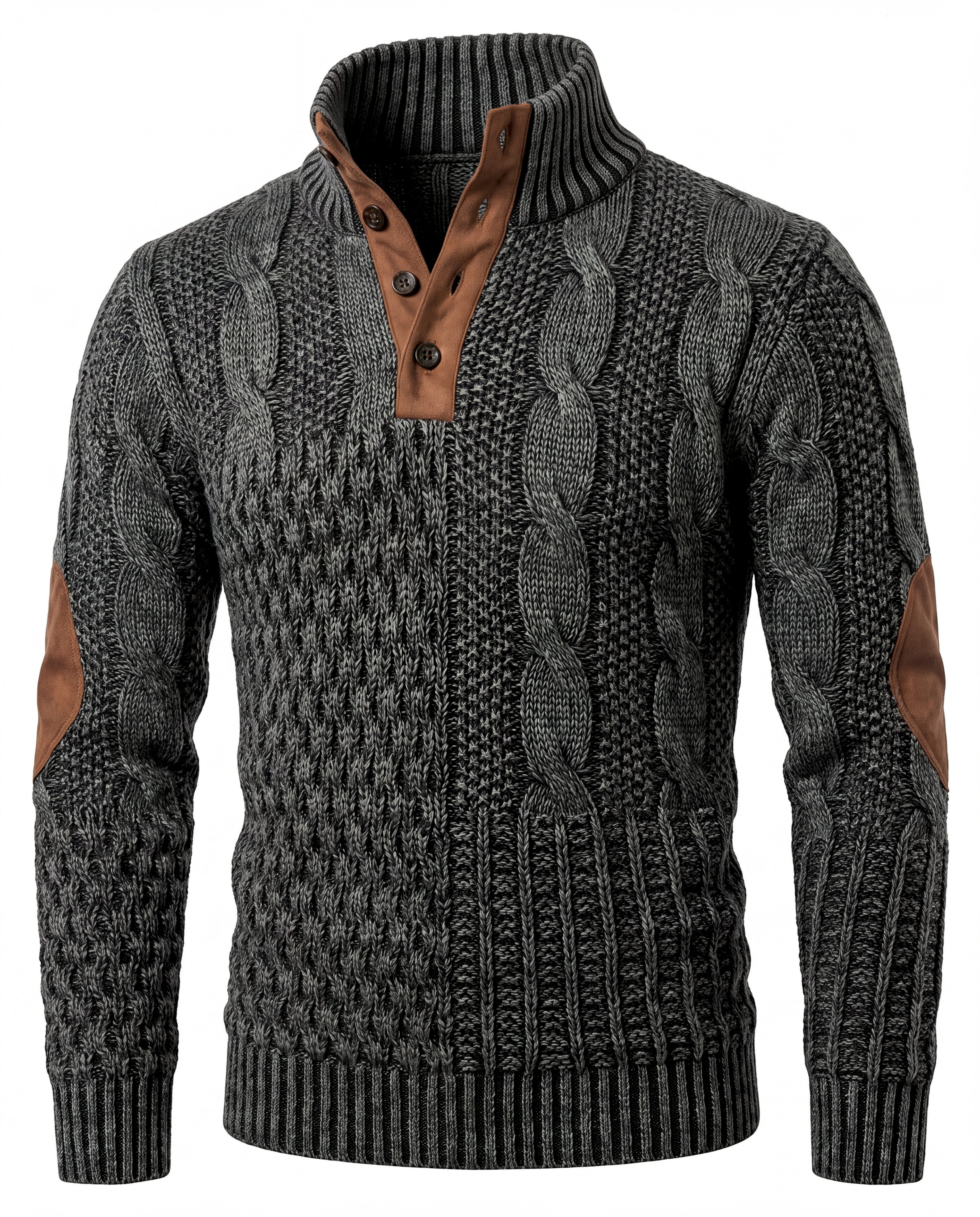 Men's Cable Knit Elbow Patch Sweater - Jeremy - Dark Gray