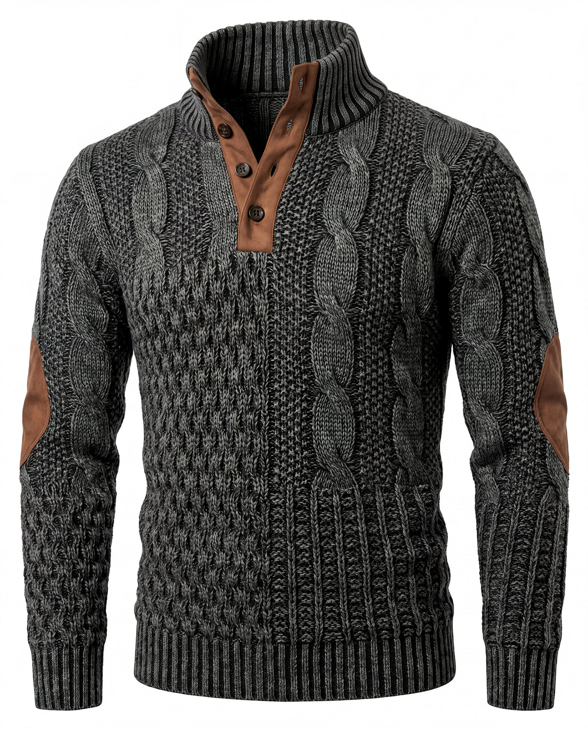 Men's Cable Knit Elbow Patch Sweater - Jeremy - Dark Gray