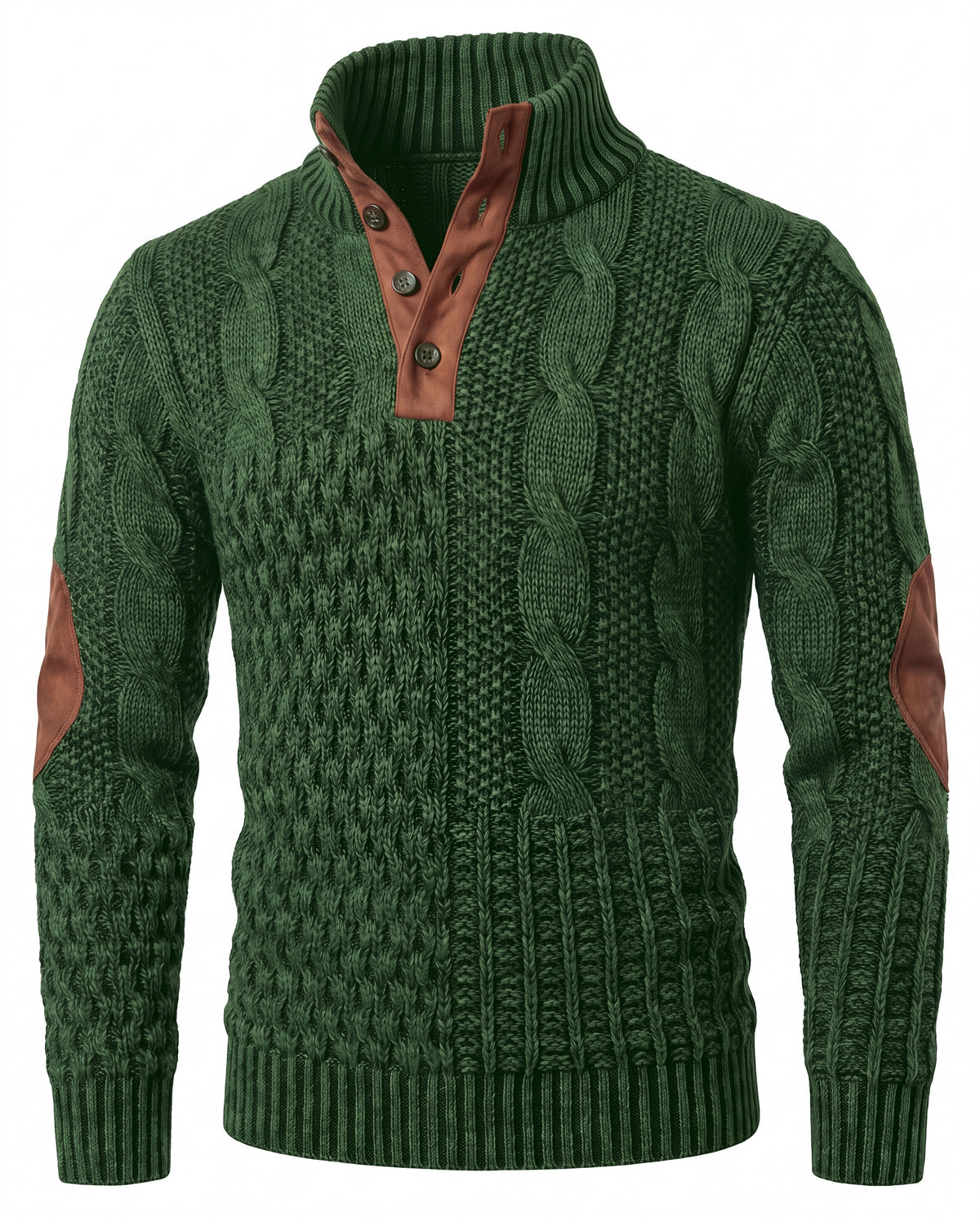 Men's Cable Knit Elbow Patch Sweater - Jeremy - Green