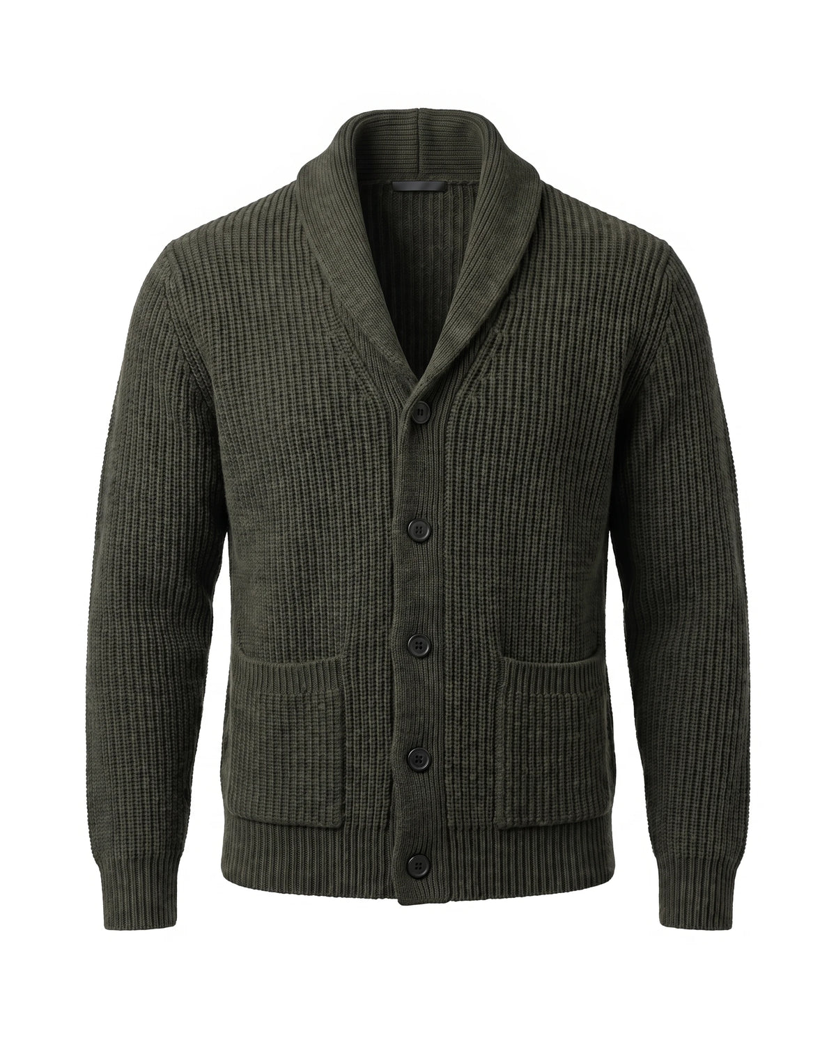 Men's Cashmere Shawl Collar Cardigan - Jermaine - Olive Green