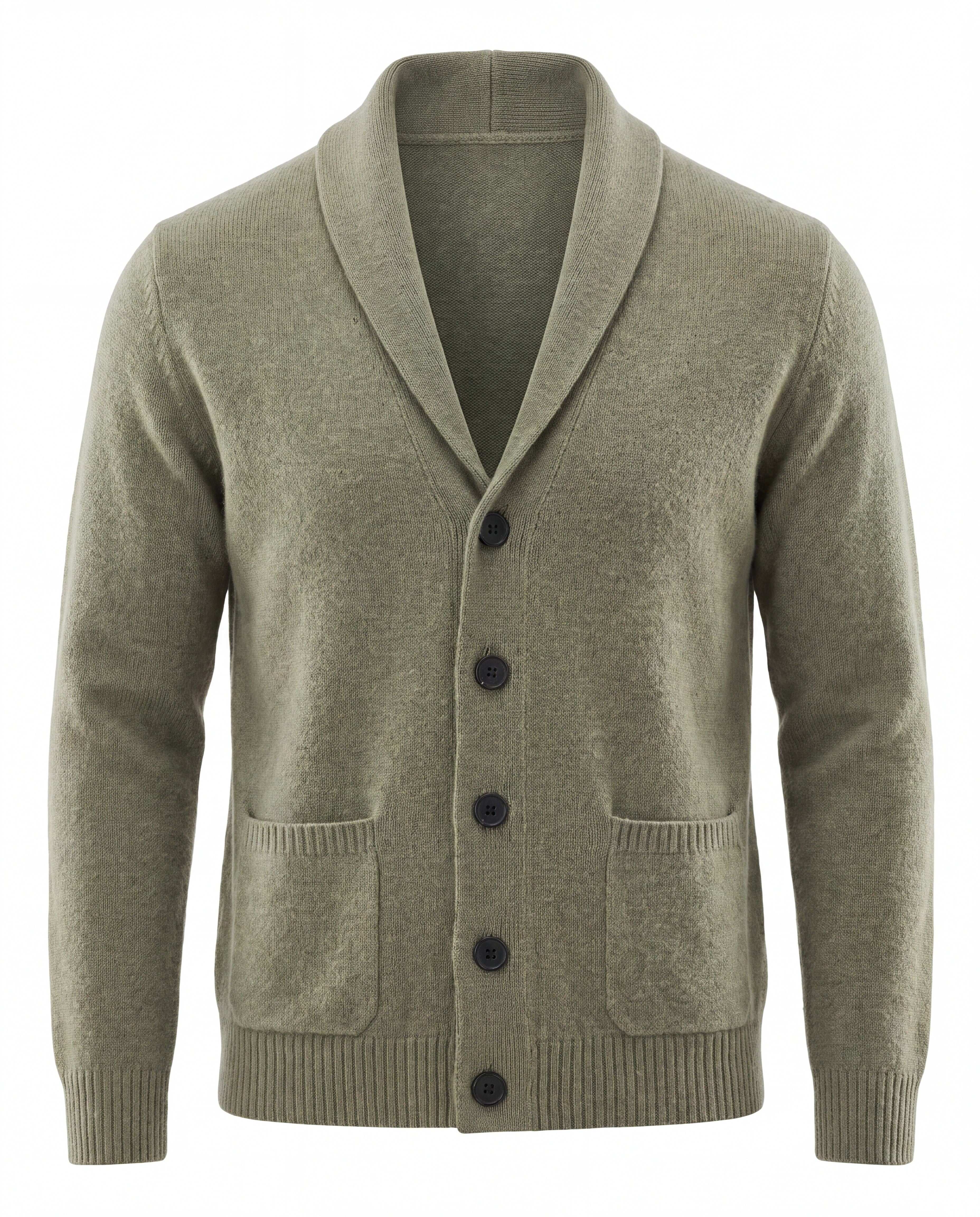 Men's Cashmere Shawl Collar Cardigan - Jermaine - Olive Green