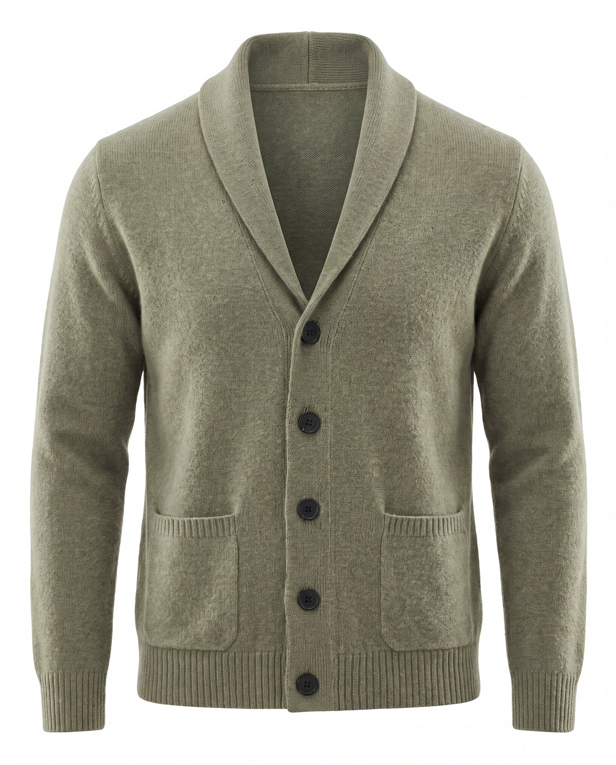 Men's Cashmere Shawl Collar Cardigan - Jermaine - Olive Green