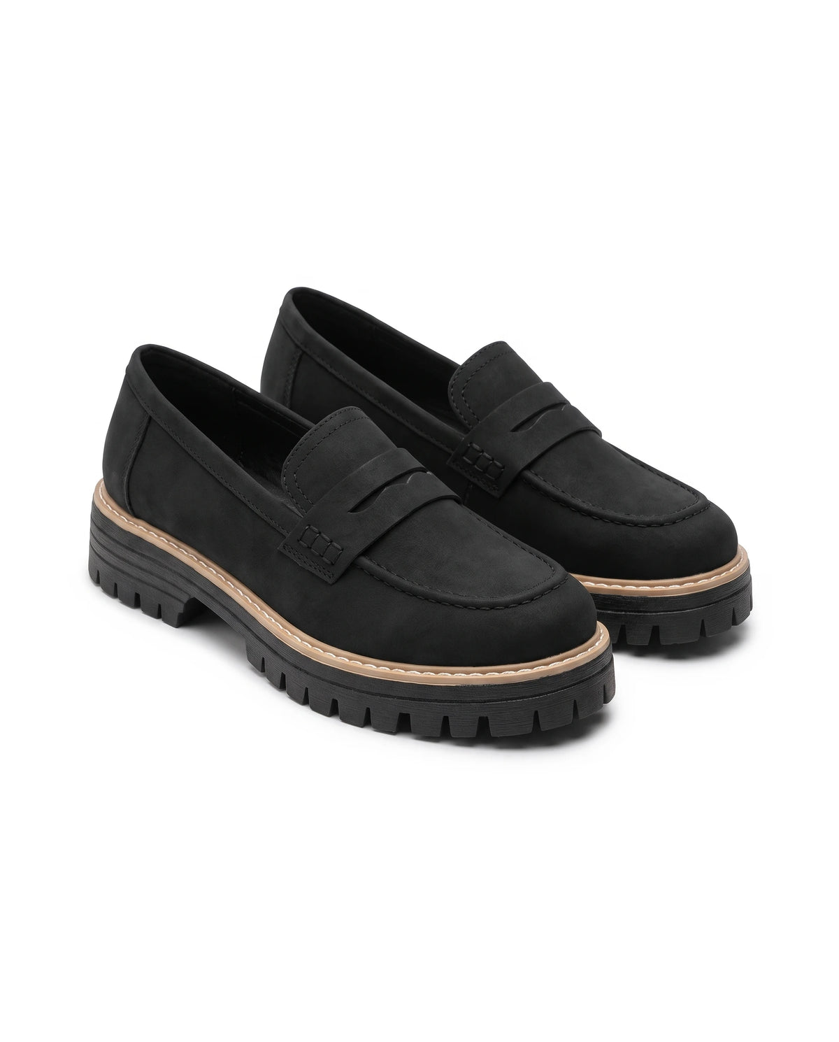 Women's Lug-Sole Penny Loafers - Jutta - Black