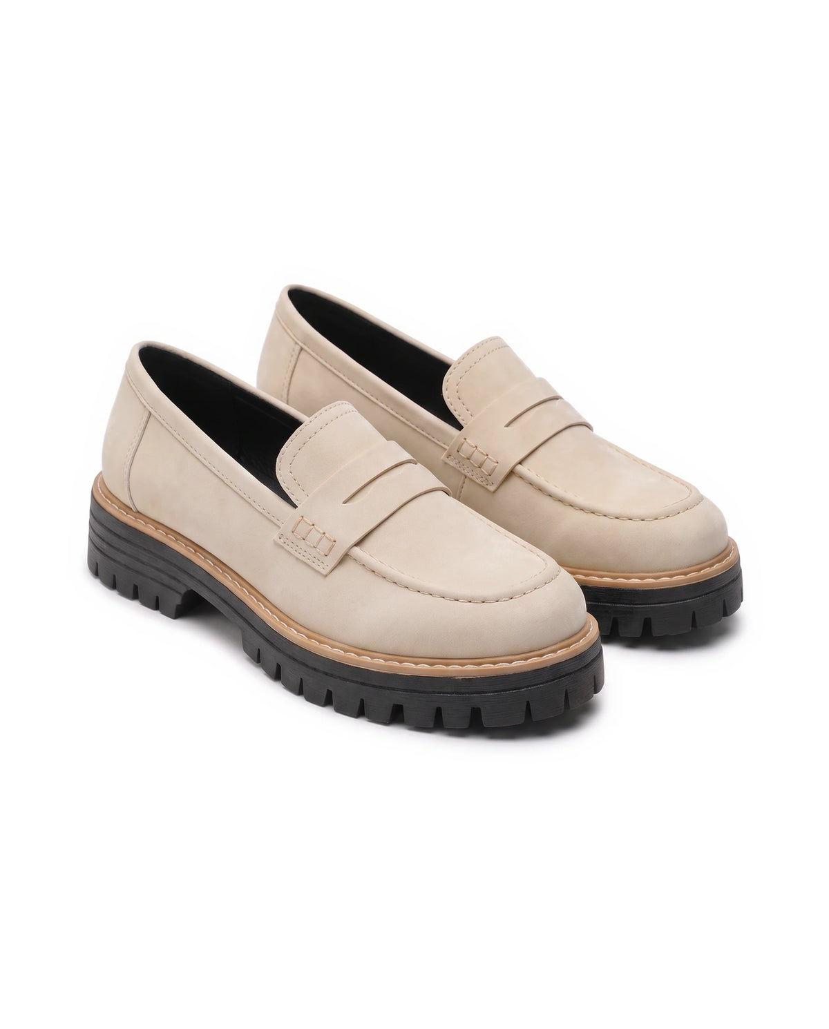 Women's Lug-Sole Penny Loafers - Jutta - Cream