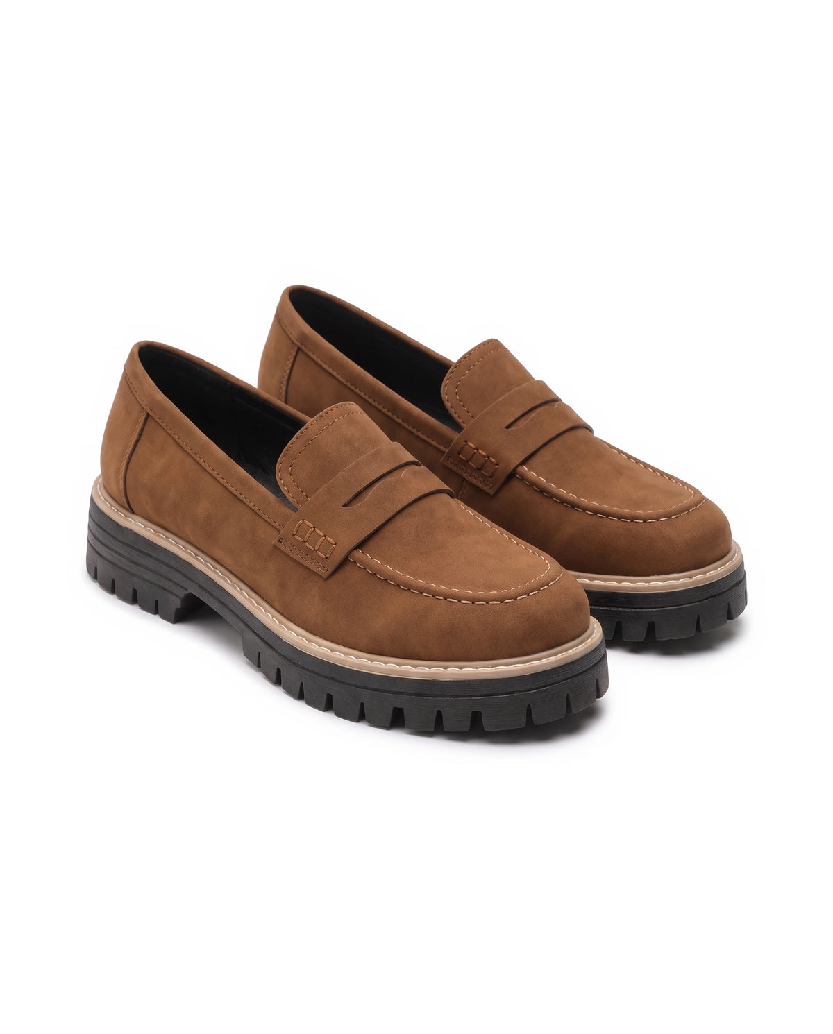 Women's Lug-Sole Penny Loafers - Jutta - Dark Brown