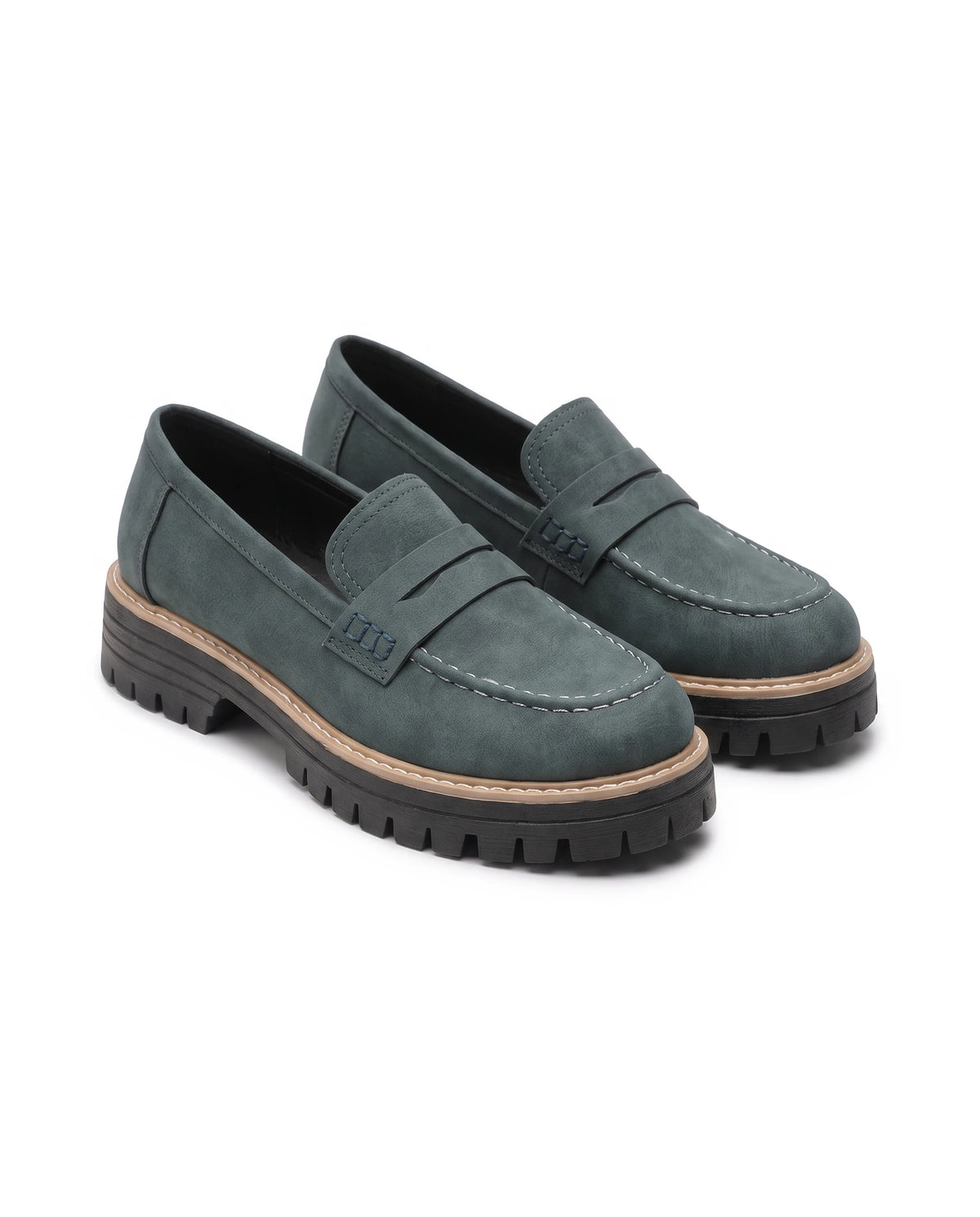 Women's Lug-Sole Penny Loafers - Jutta - Dark Green