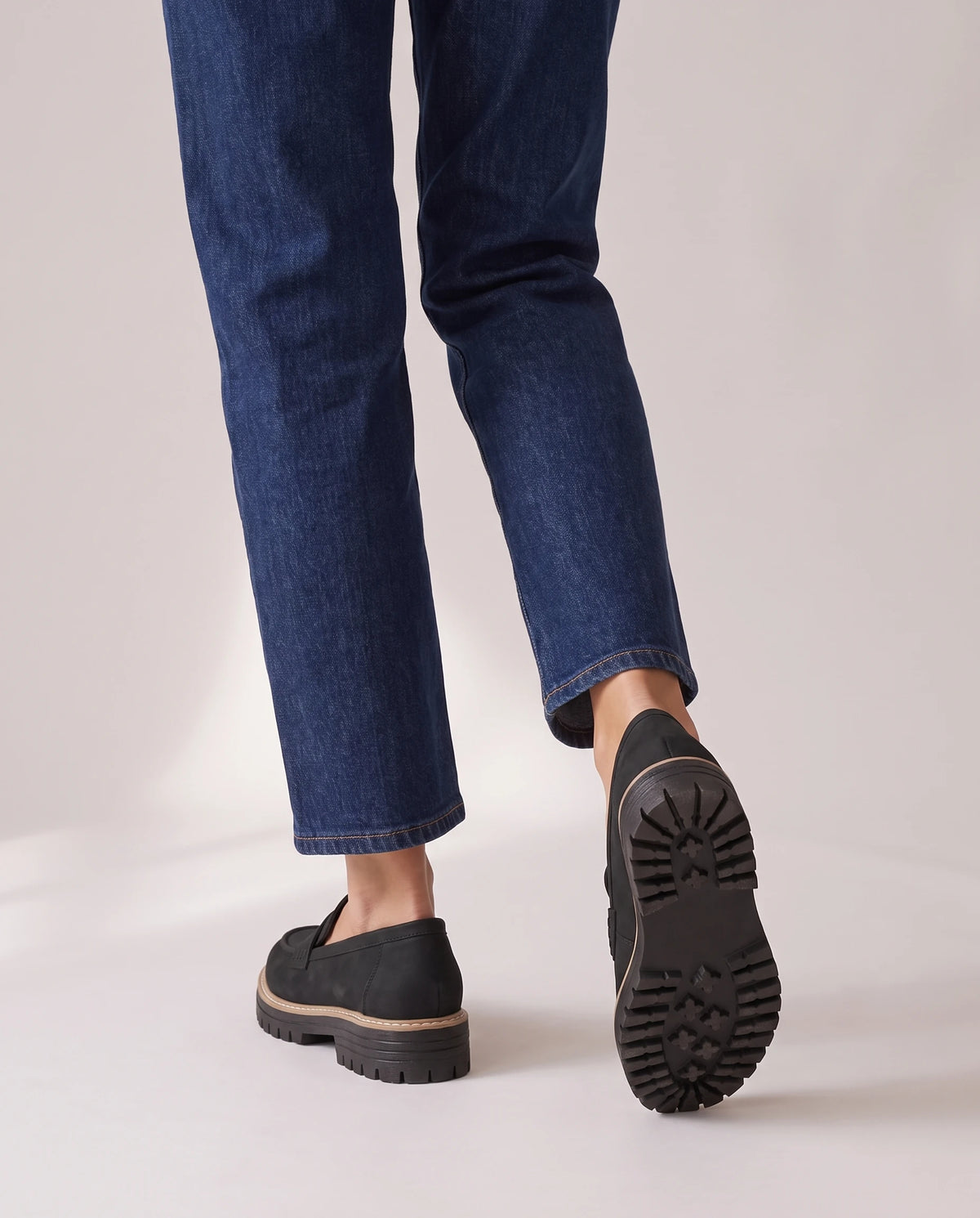 Women's Lug-Sole Penny Loafers - Jutta - Model Back Detail