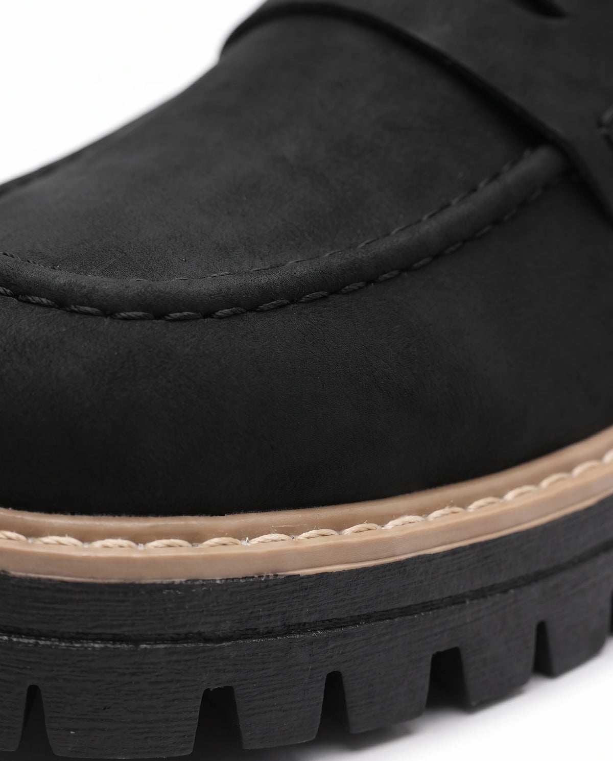 Women's Lug-Sole Penny Loafers - Jutta - Detail Suede-Touch Texture