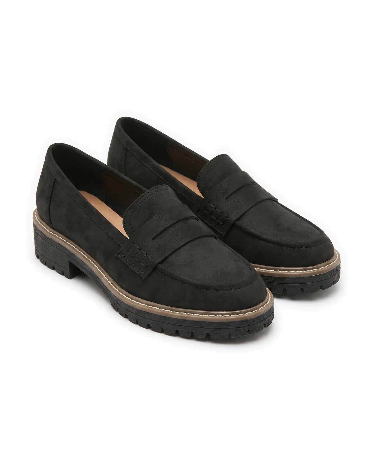 Women's Lug-Sole Penny Loafers - Jutta - Black