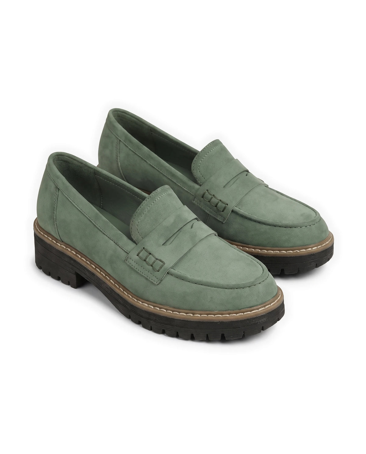 Women's Lug-Sole Penny Loafers - Jutta - Green