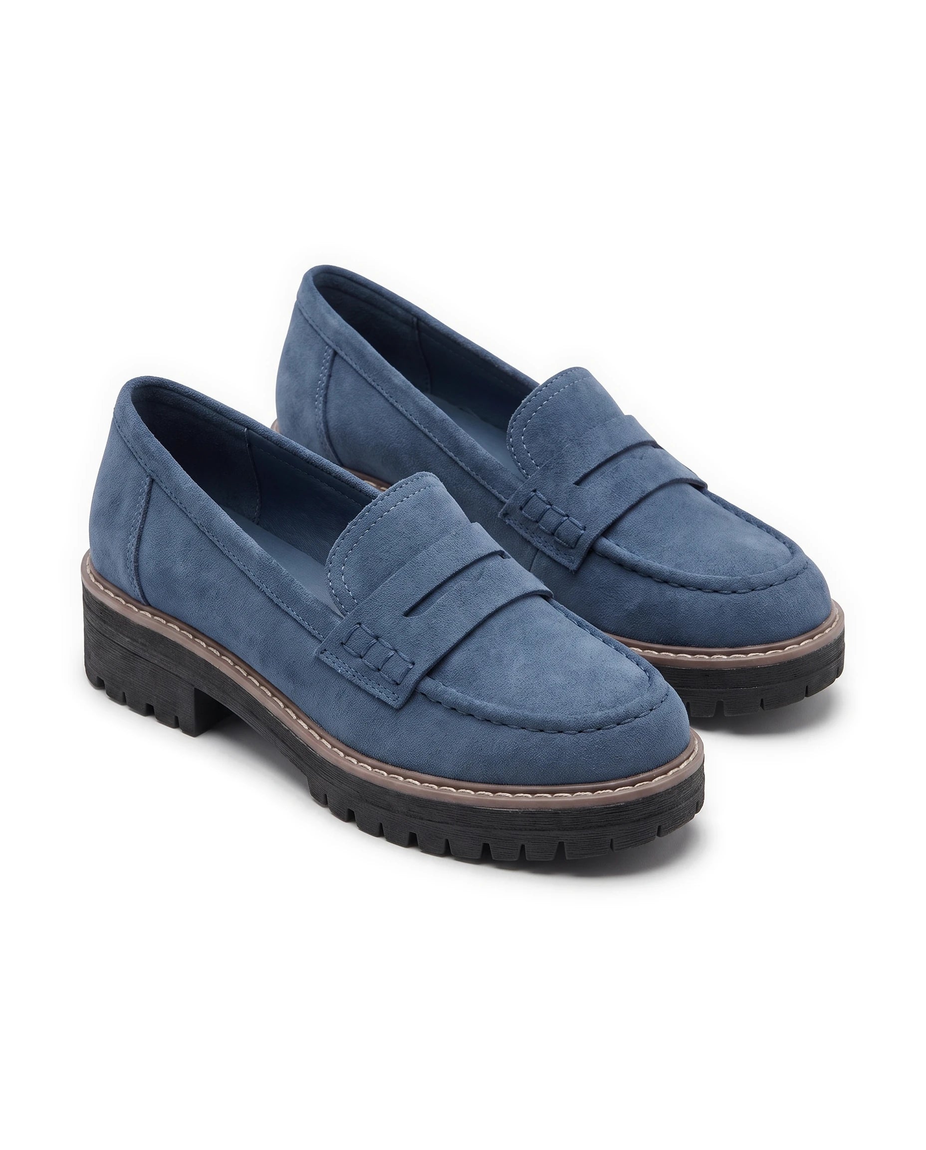 Women's Lug-Sole Penny Loafers - Jutta - Navy Blue