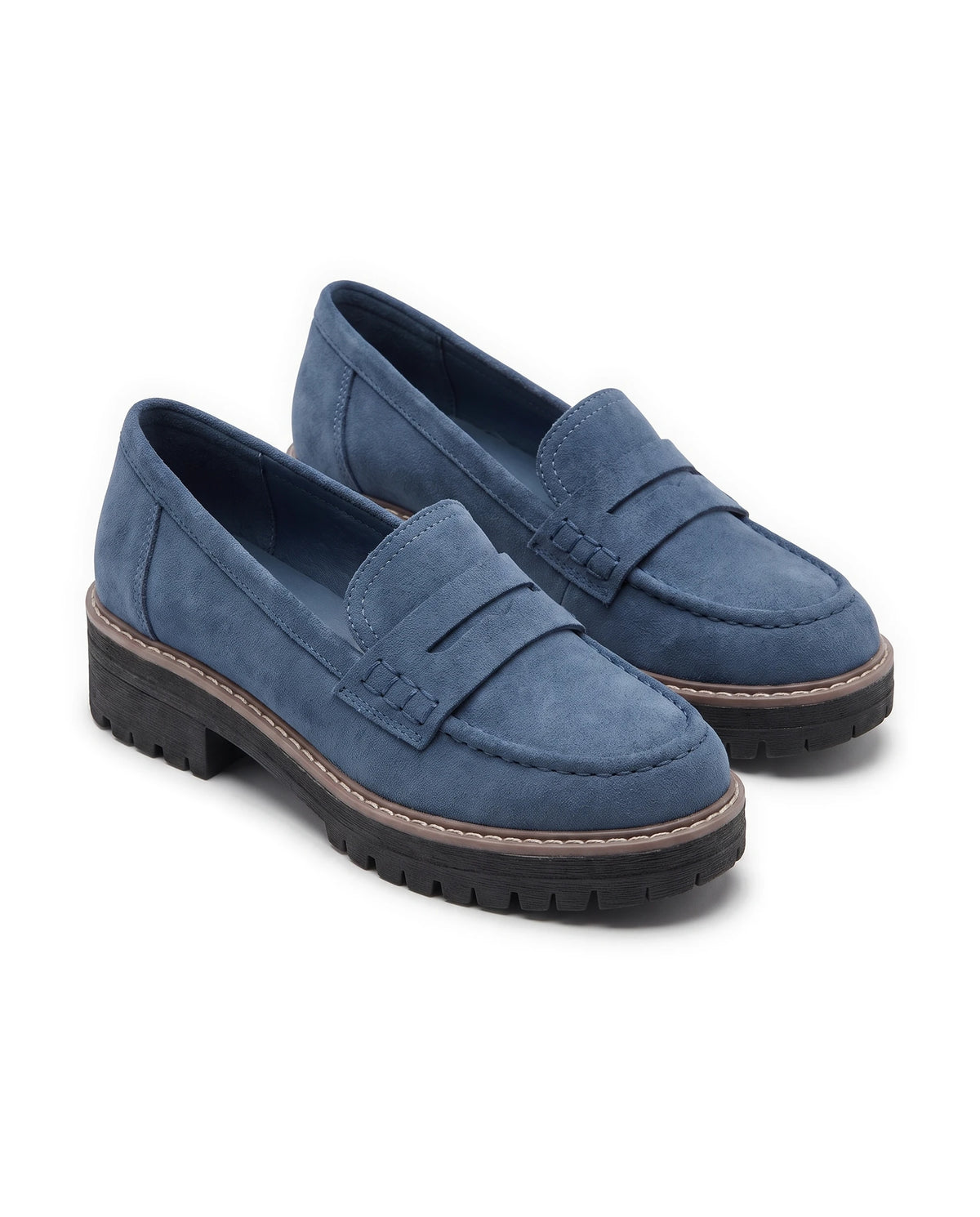 Women's Lug-Sole Penny Loafers - Jutta - Navy Blue