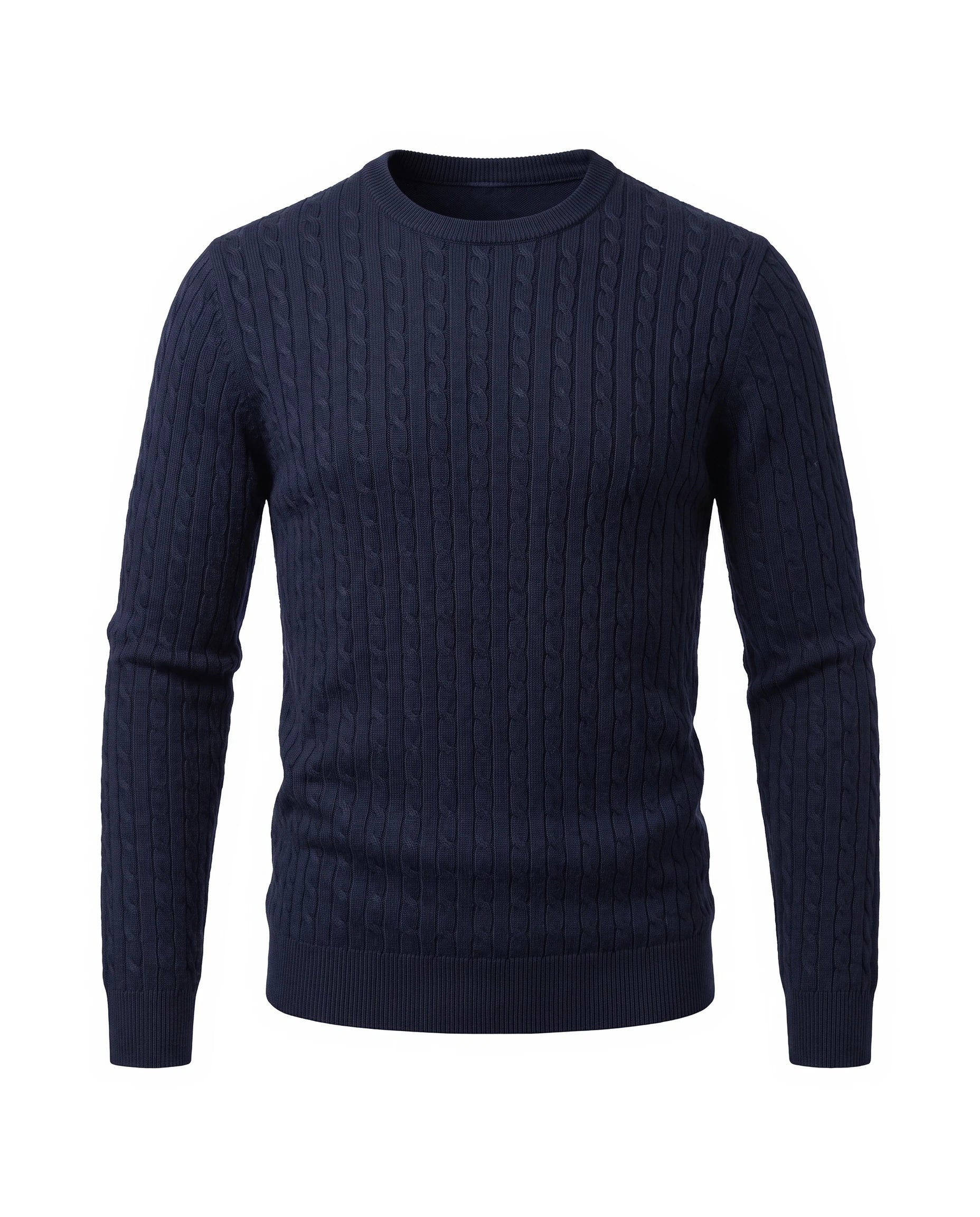 Men's Cable-Knit Crew Neck Sweater - Kade - Navy