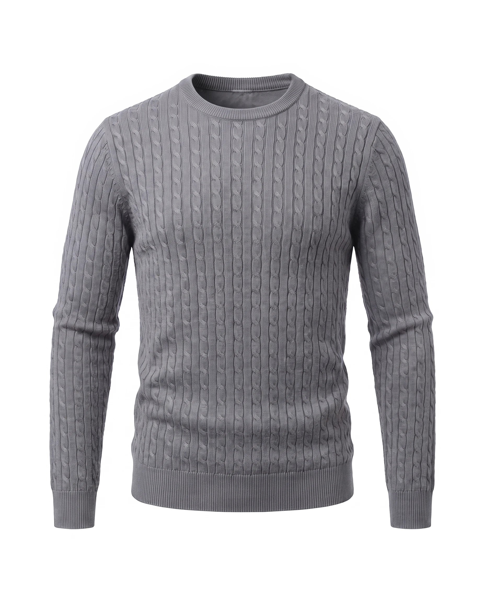Men's Cable-Knit Crew Neck Sweater - Kade - Gray