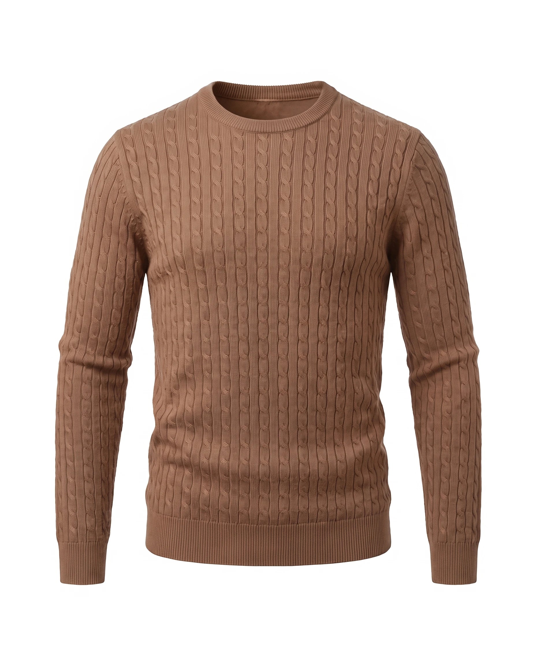 Men's Cable-Knit Crew Neck Sweater - Kade - Camel