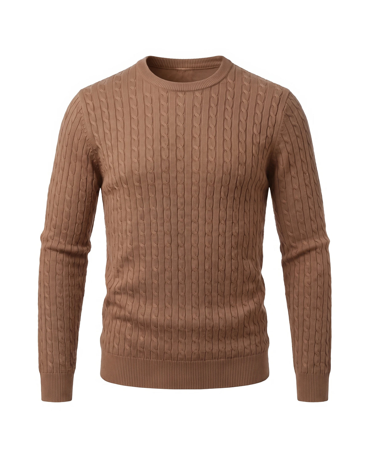 Men's Cable-Knit Crew Neck Sweater - Kade - Camel