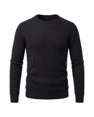 Men's Cable-Knit Crew Neck Sweater - Kade - Black