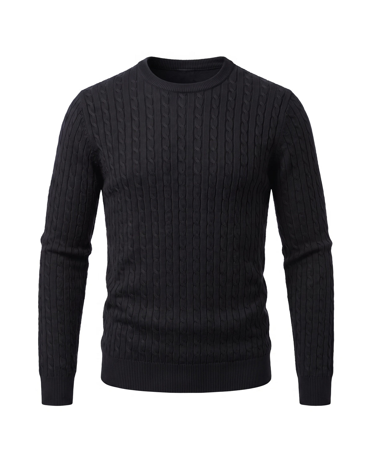 Men's Cable-Knit Crew Neck Sweater - Kade - Black