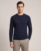 Men's Cable-Knit Crew Neck Sweater - Kade - Model Front View