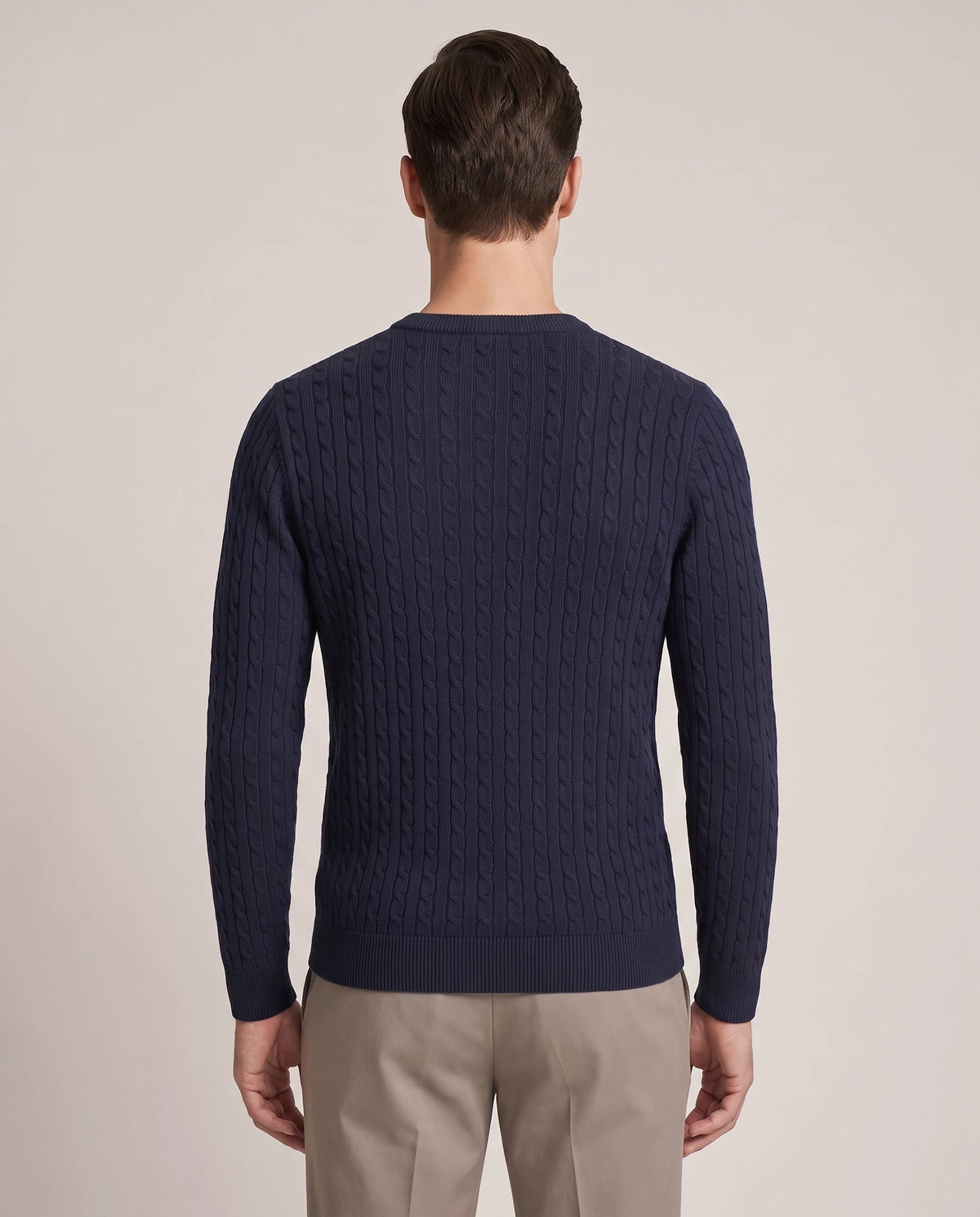 Men's Cable-Knit Crew Neck Sweater - Kade - Model Back View